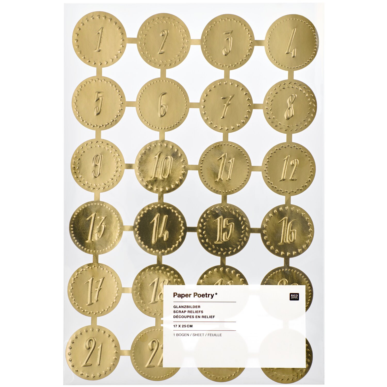 Paper Poetry Glanzbilder Advent Adventskalenderzahlen 1 Bogen von Rico Design