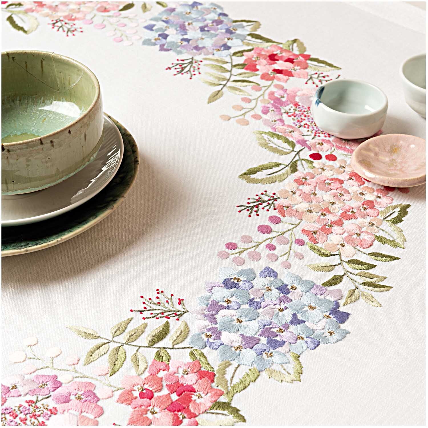 Stickpackung Tischdecke Hortensien 90x90cm