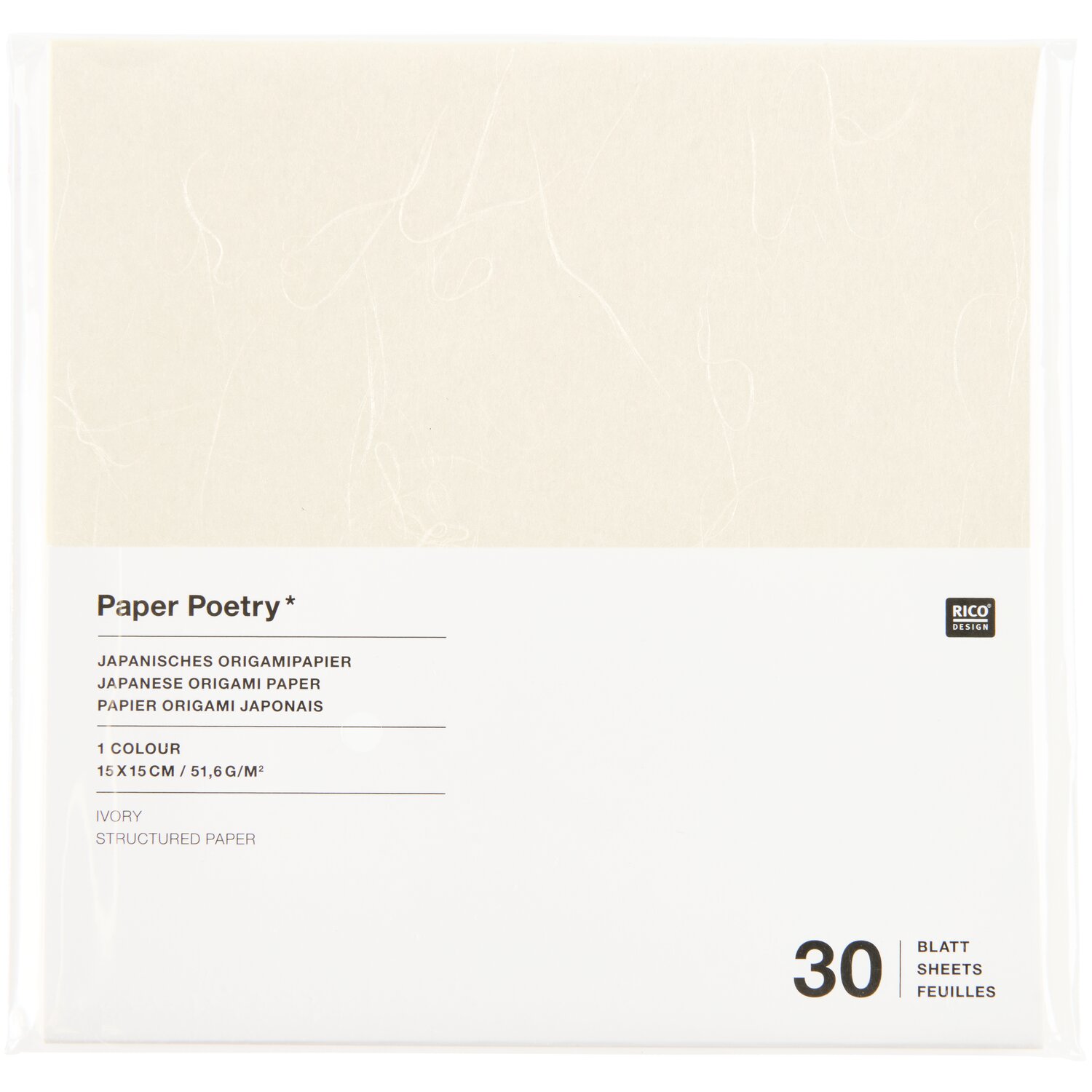 Paper Poetry Japanese Origami Weiß 30 Blatt 15x15cm von Rico Design