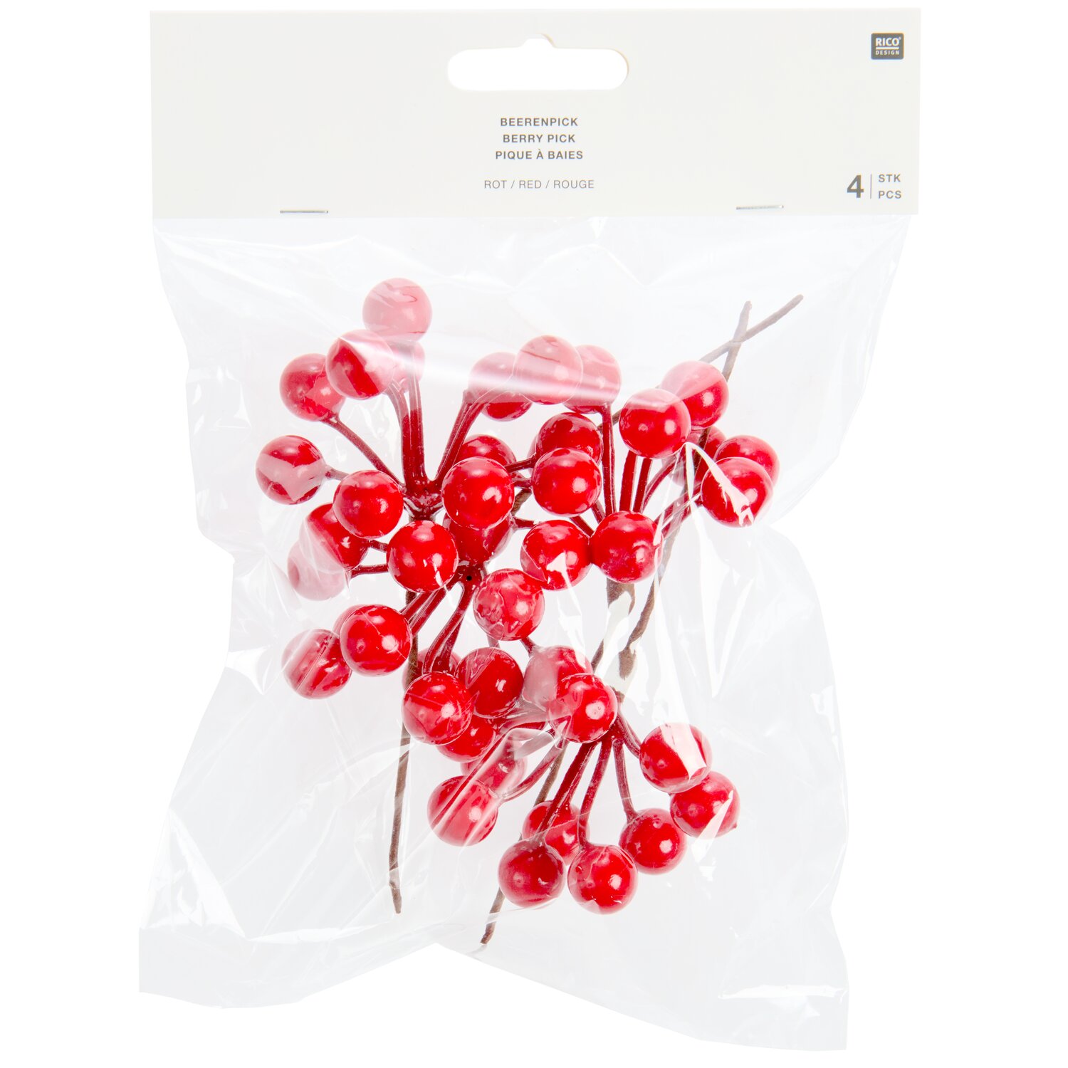 Beerenpick 12cm 4 Stück Farbe Rot von Rico Design