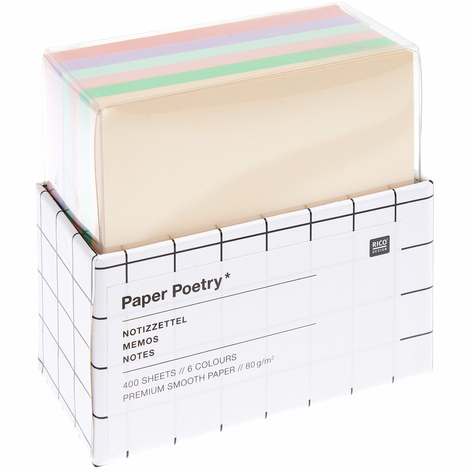 Paper Poetry Notizzettel-Box pastell mit 400 Blättern in sanften Farben, 9x9cm, ideal für Notizen.