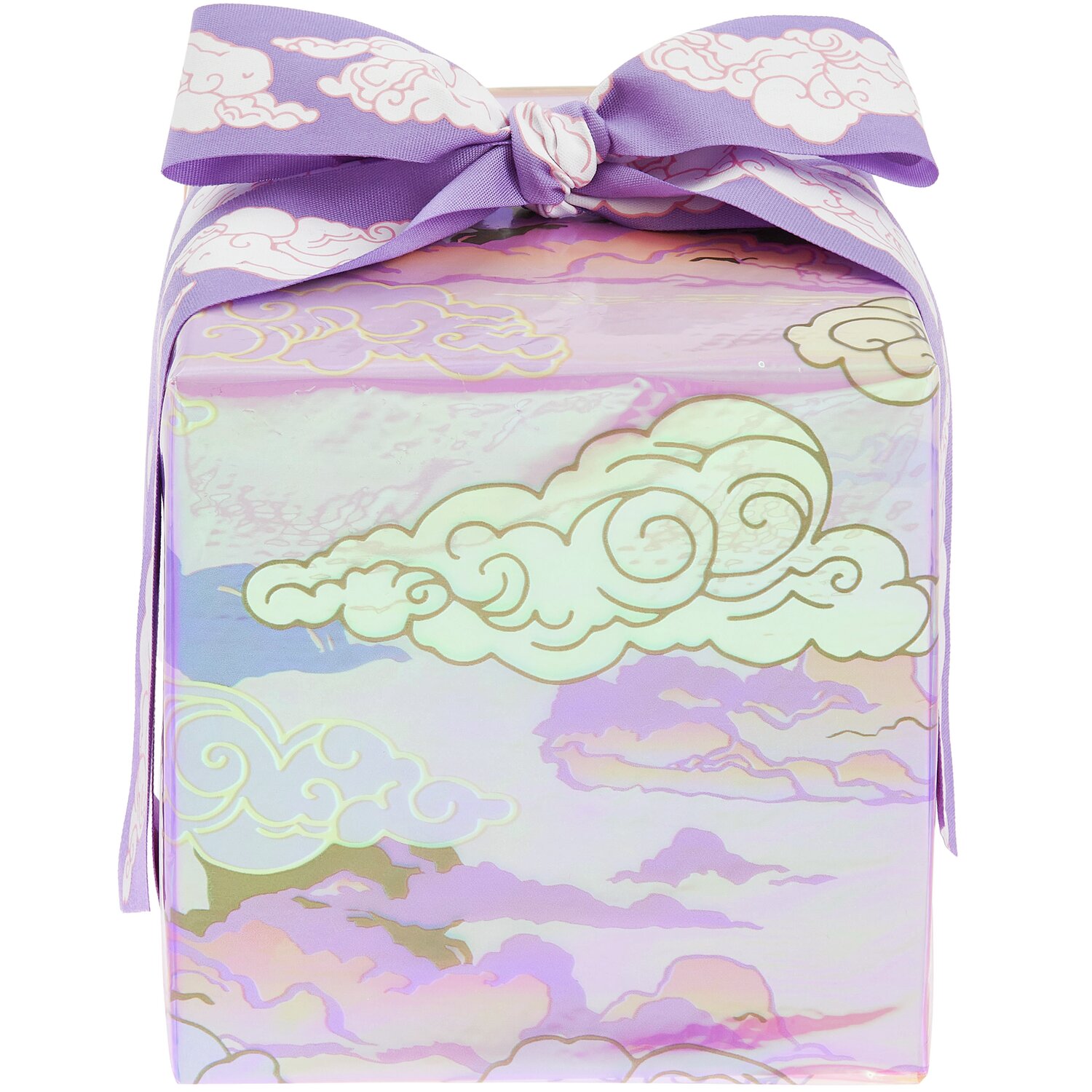 Paper Poetry Geschenkfolie Mix The Sky is the Limit, pastellfarbene Wolkenmuster, lila Schleife.