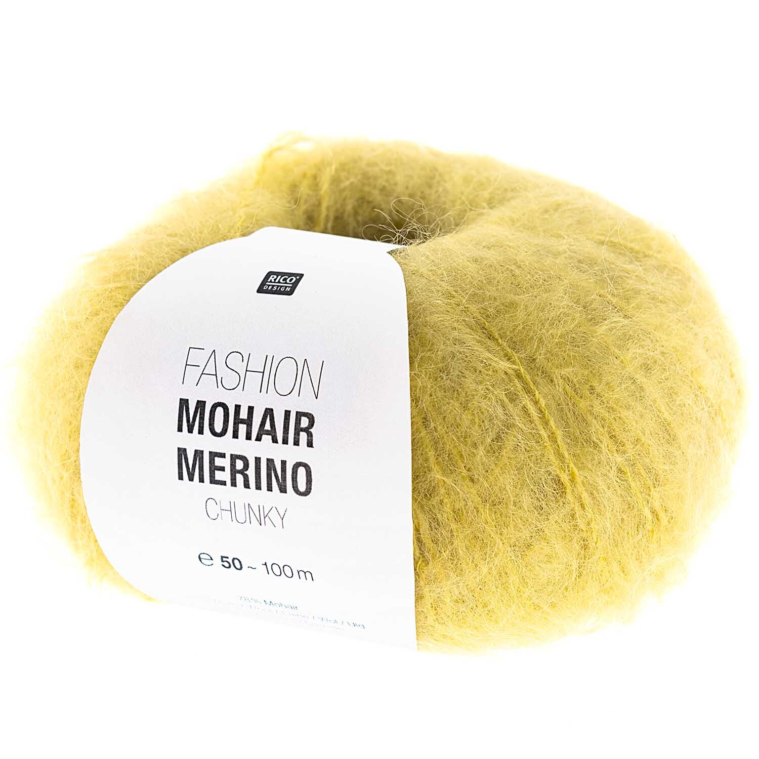 Fashion Mohair Merino Chunky 50g 100m Farbe Senf von Rico Design Fashion Mohair Merino Chunky: Weiches, senffarbenes Garn von Rico Design, ideal für Strickprojekte, 50g 100m.