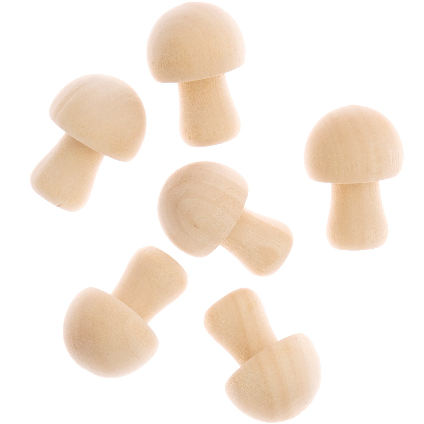 3D-Holzstreu Pilz 30x23mm natur 6 Stück: Sechs naturfarbene Holzpilze von Rico Design, ideal für Dekorationen.