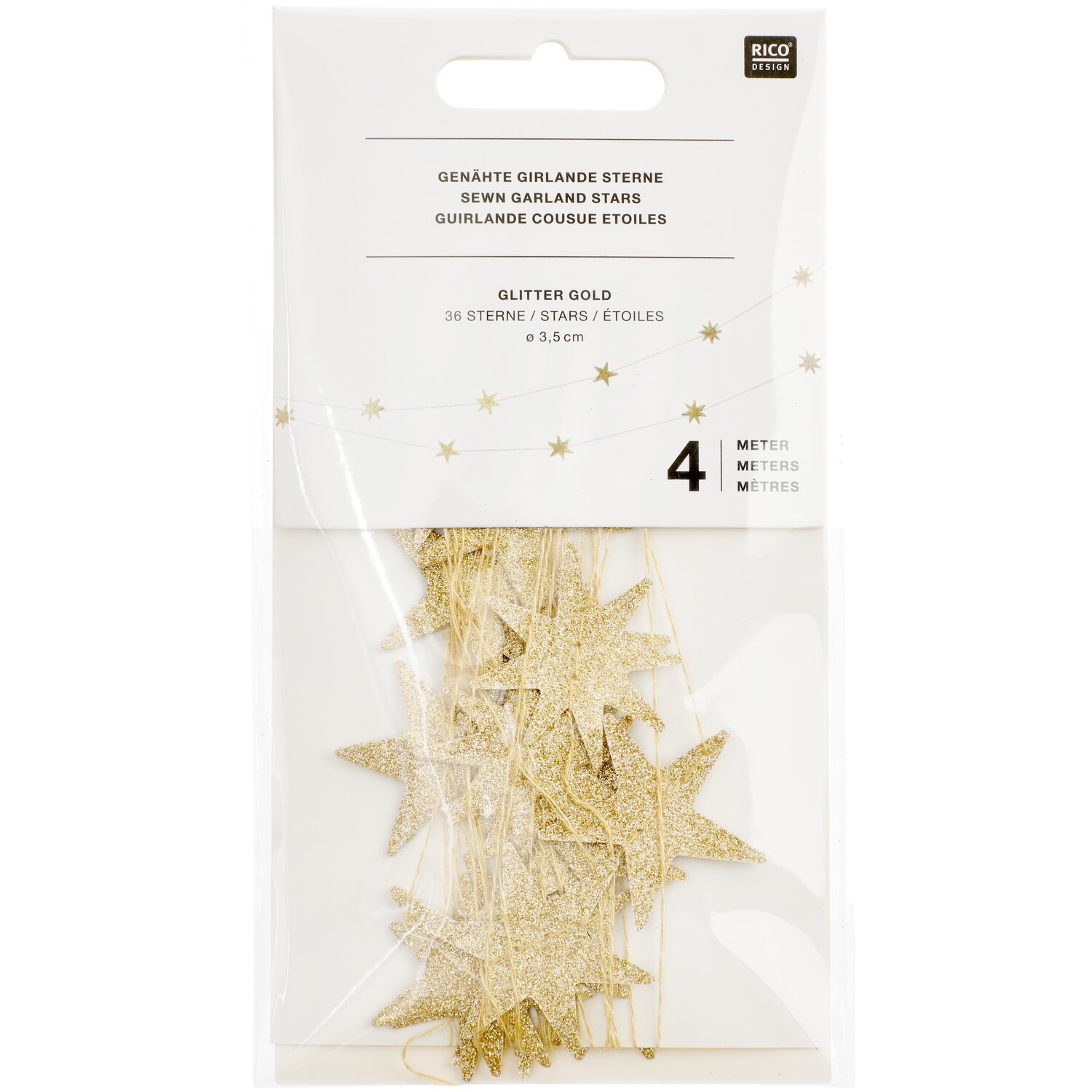 Genähte Girlande Advent Sterne Glitter Gold 5m von Rico Design