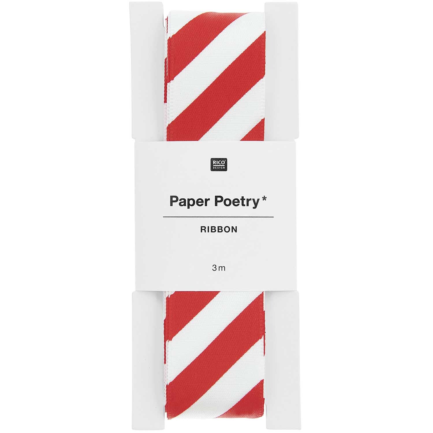 Paper Poetry Satinband mit roten und weißen Streifen, 25mm breit, 3m lang, von Rico Design.
