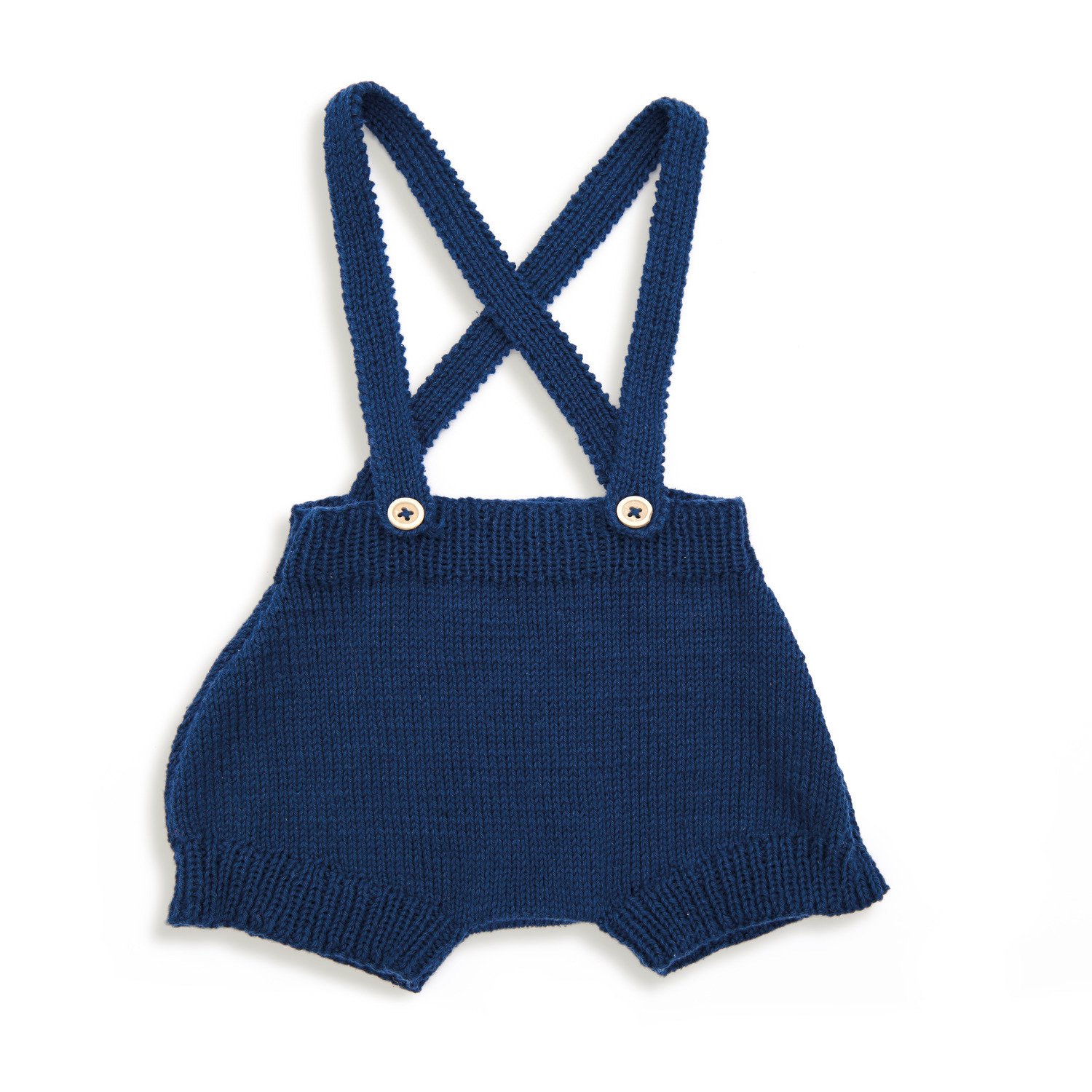 Baby Organic Cotton: Dunkelblaue Strickhose mit Trägern, ideal für Babys. Weiches Material, 50g 150m.