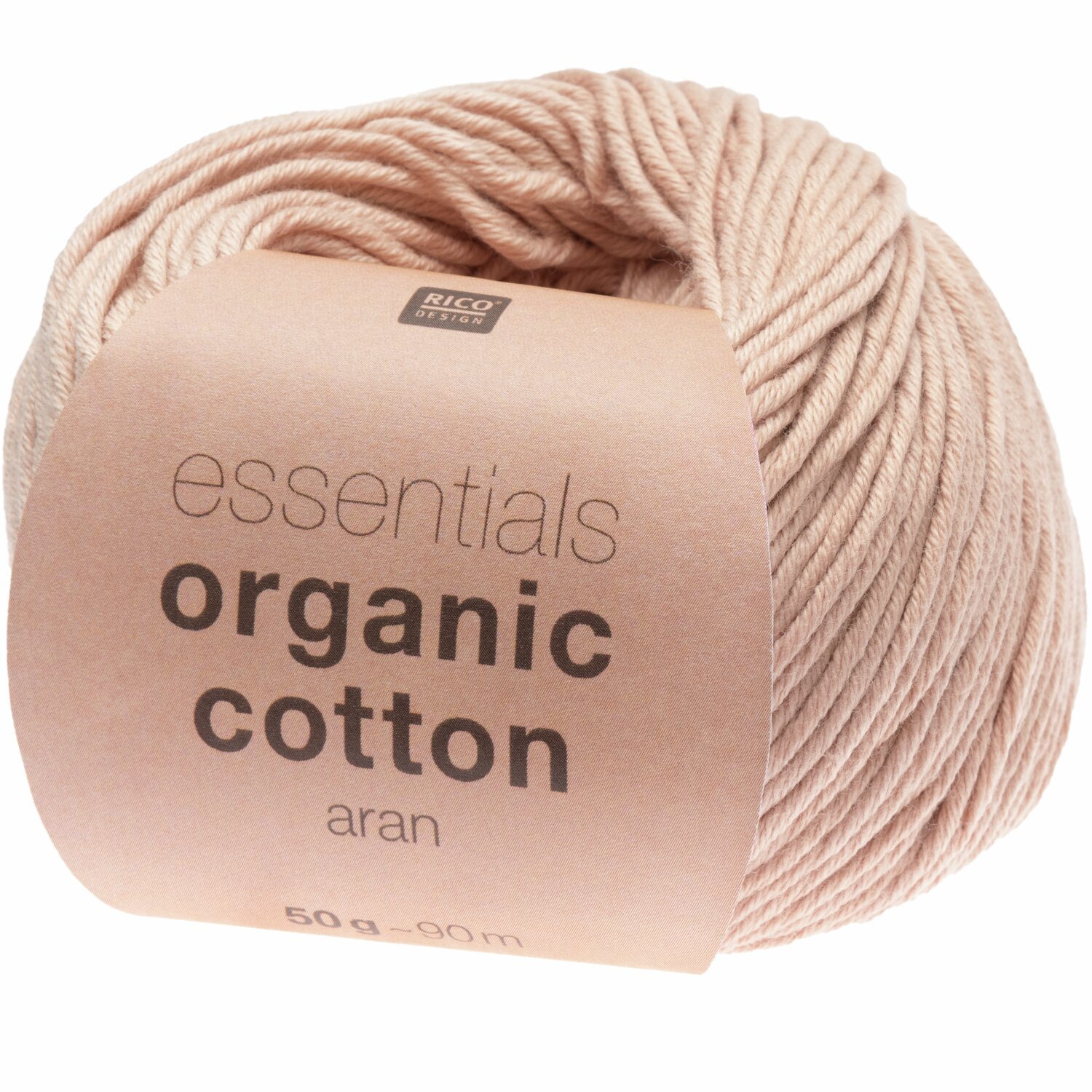 Essentials Organic Cotton aran: Weiches Garn in Puder von Rico Design, 50g, 90m, ideal für Strickprojekte.