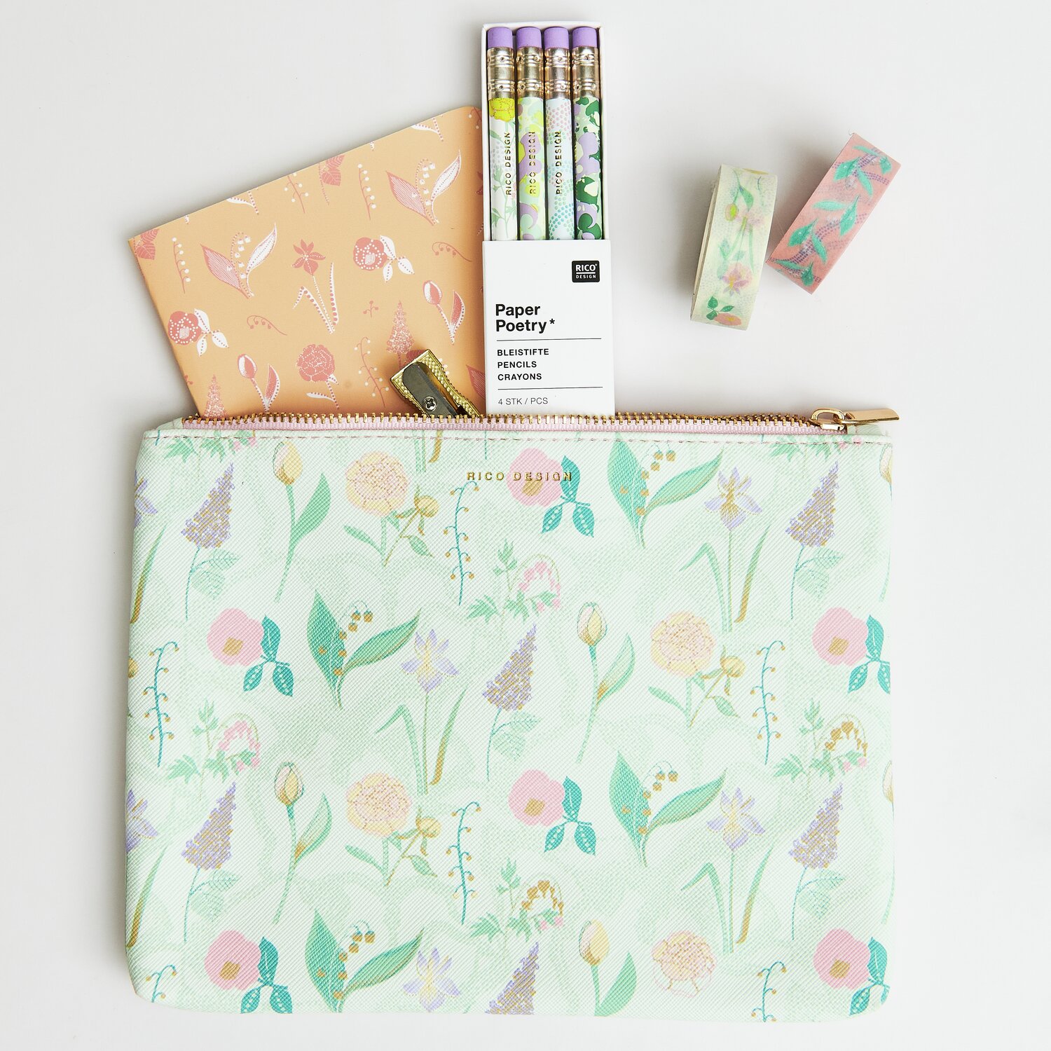 Paper Poetry Bleistiftset Sky Blumen mit Notizheften, Etui und Tape Set in pastellenen Farben.