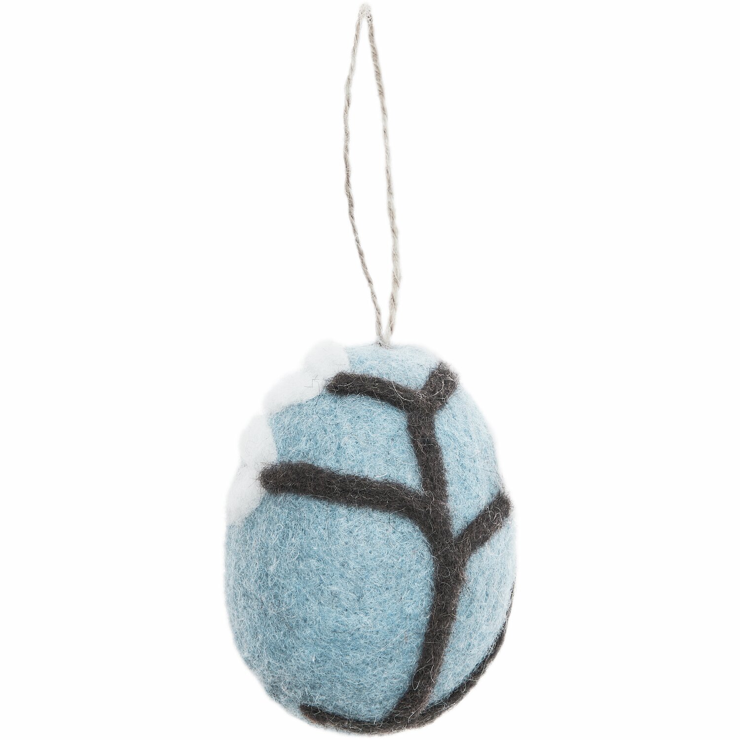 Aufhänger Filz-Ei Kirschblüte in Blau mit braunen Zweigen, dekorativer Filzanhänger, 7,8xØ5,8cm.