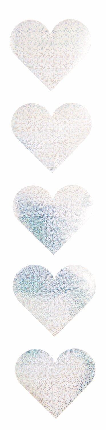 Paper Poetry Sticker Herzen 5cm 120 Stück auf der Rolle Hot Foil, silber-holographisch. Ideal für kreative Projekte und Dekorationen.