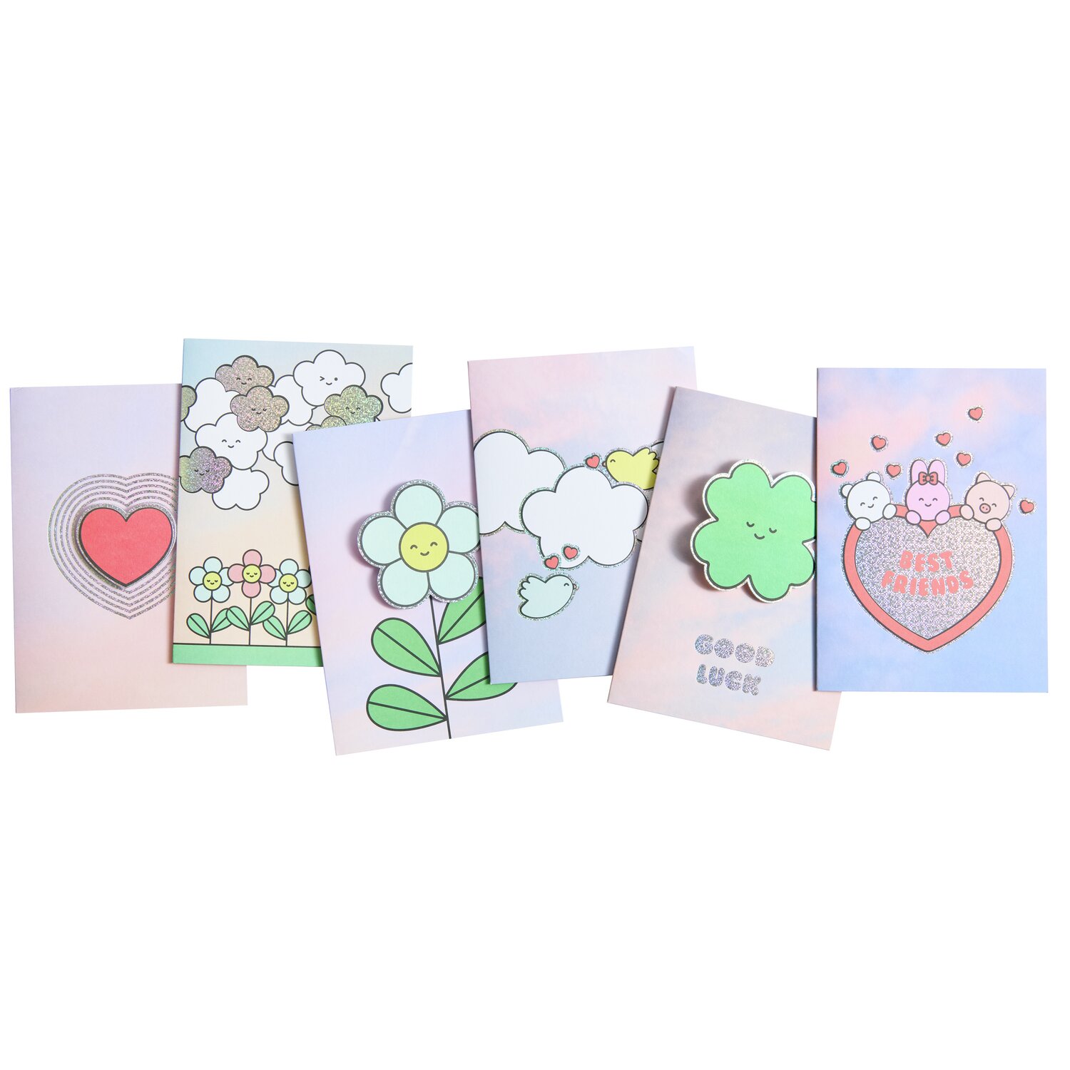 Paper Poetry 3D-Kartenset Chingu: Bunte Karten mit Blumen- und Wolkenmotiven, ideal für Grüße.