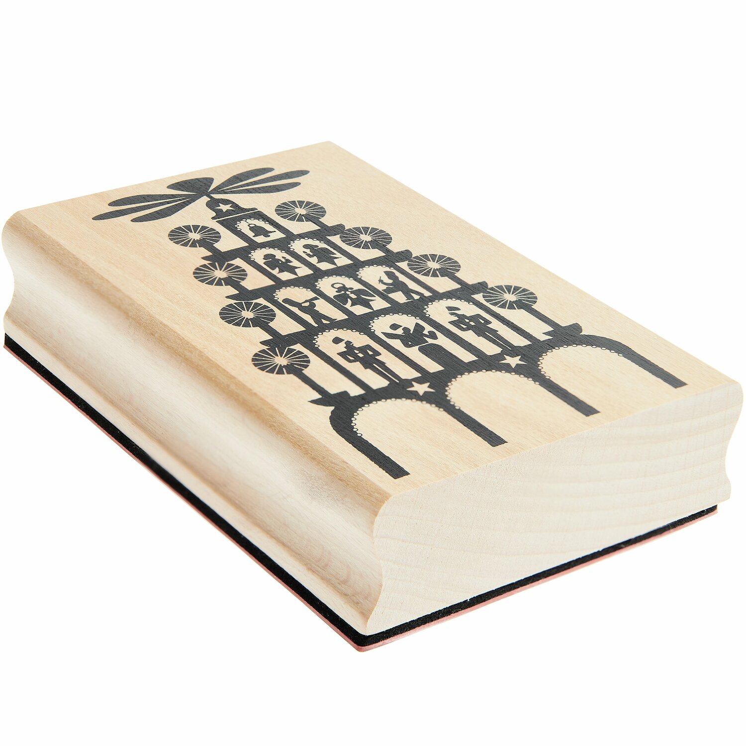 Stempel Weihnachtspyramide von Rico Design, zeigt eine detaillierte Pyramide auf Holzblock.