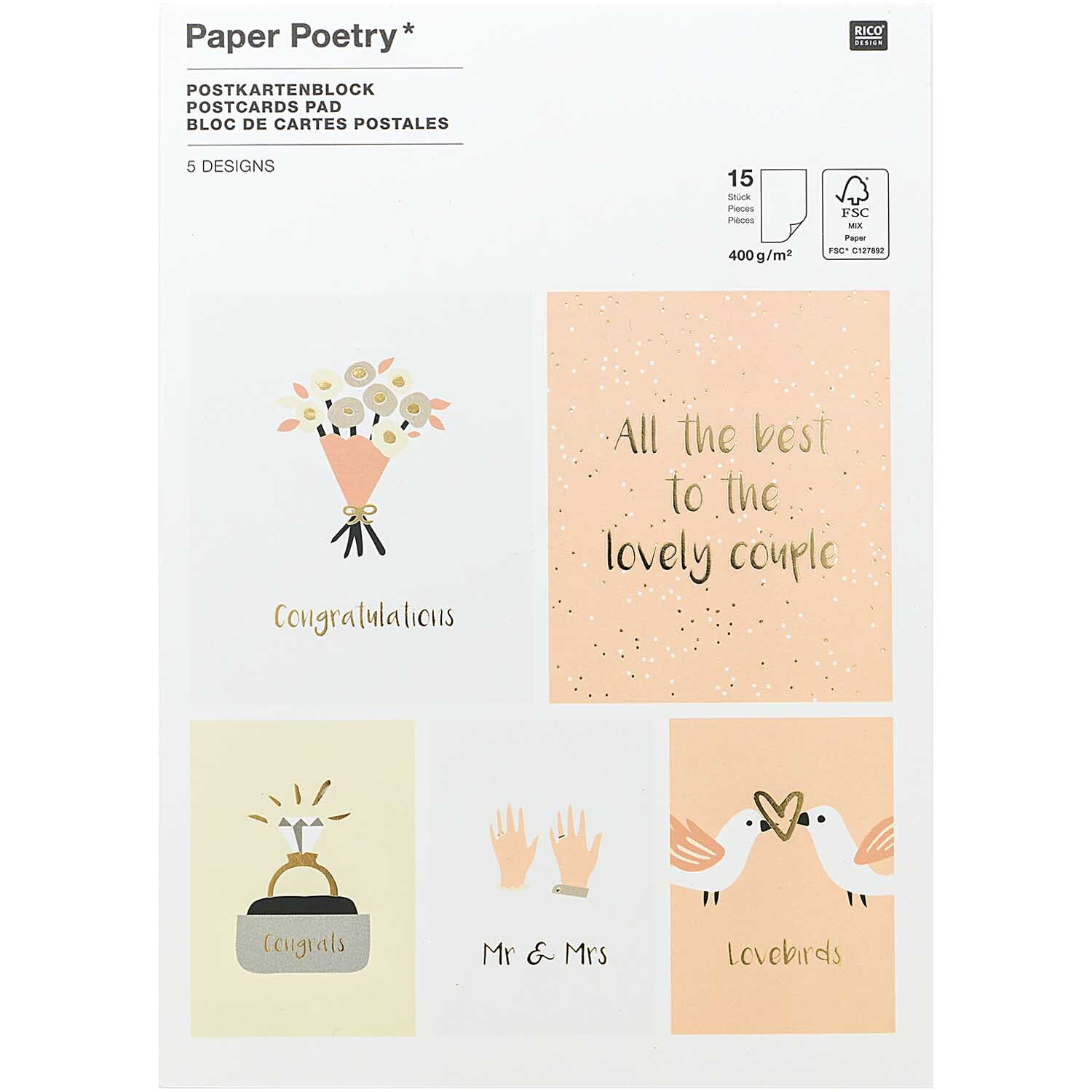 Paper Poetry Postkartenblock Hochzeit 15 Karten Paper Poetry Postkartenblock Hochzeit 15 Karten