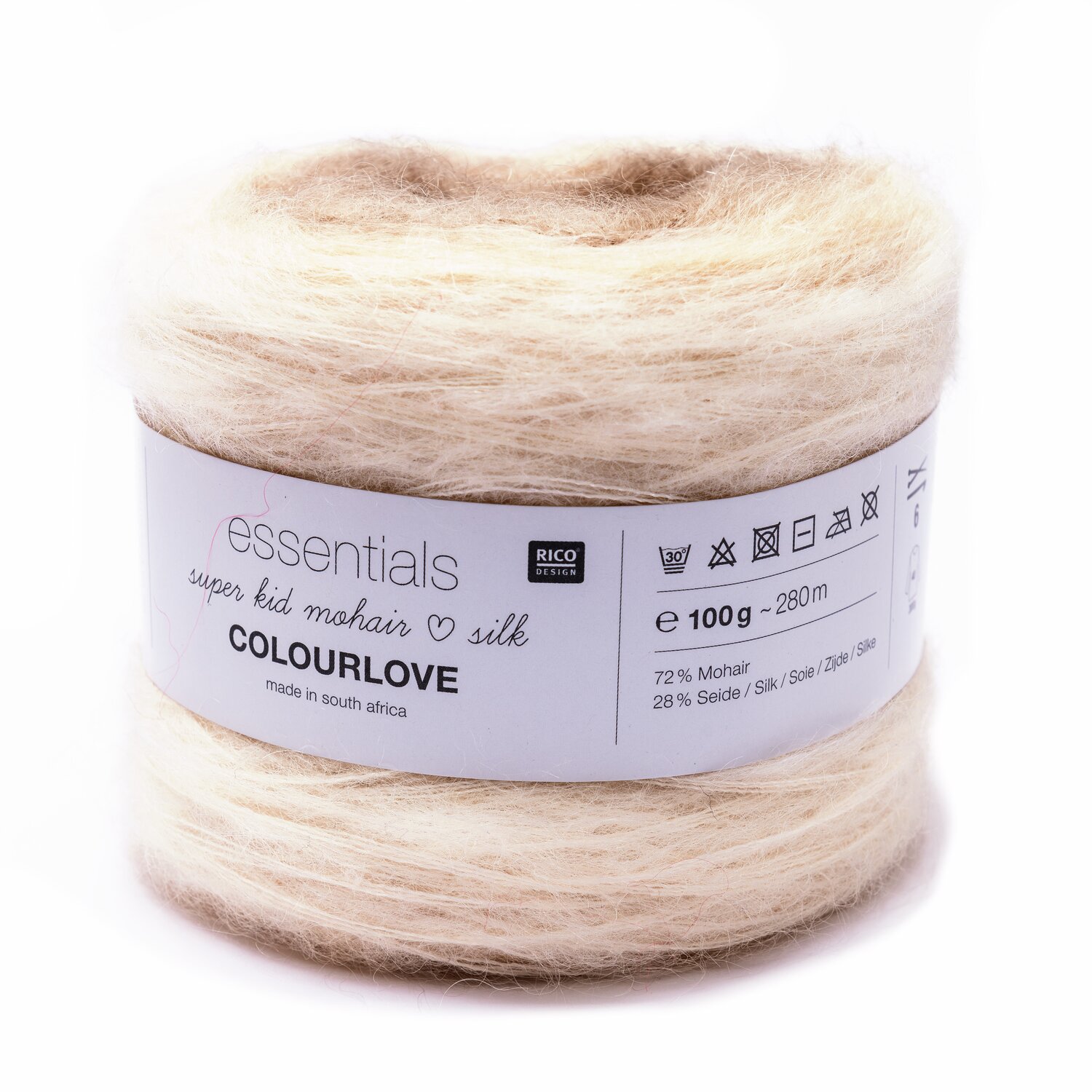 Essentials Super Kid Mohair Loves Silk Colourlove, weiches Garn in Naturtönen, 100g, 265m, ideal für luxuriöse Strickprojekte.