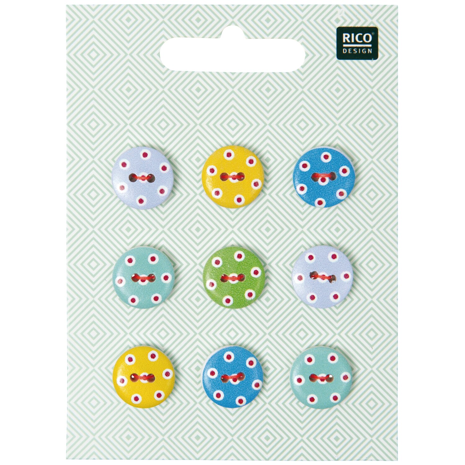 Knopf Mix Punkte rot-weiß 1,5cm 9 Stück von Rico Design
