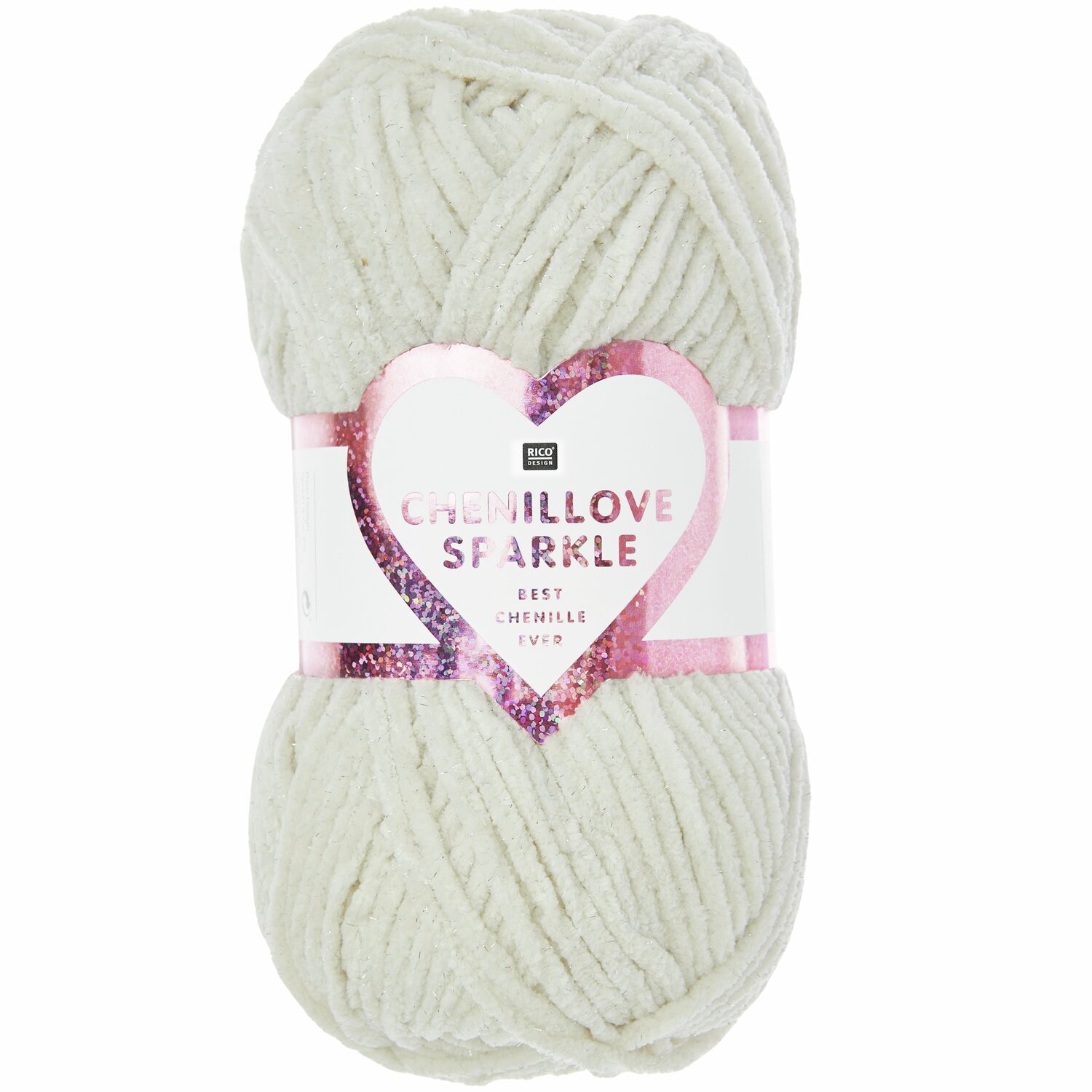 Creative Chenillove Sparkle: Weiches cremefarbenes Garn von Rico Design, ideal für Strickprojekte.