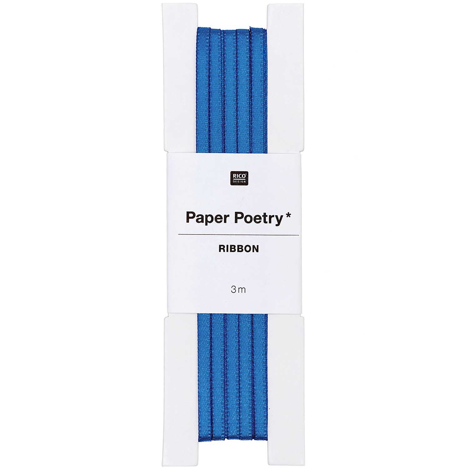 Paper Poetry Satinband 3mm 3m in Dunkelblau von Rico Design, ideal für kreative Bastelprojekte.