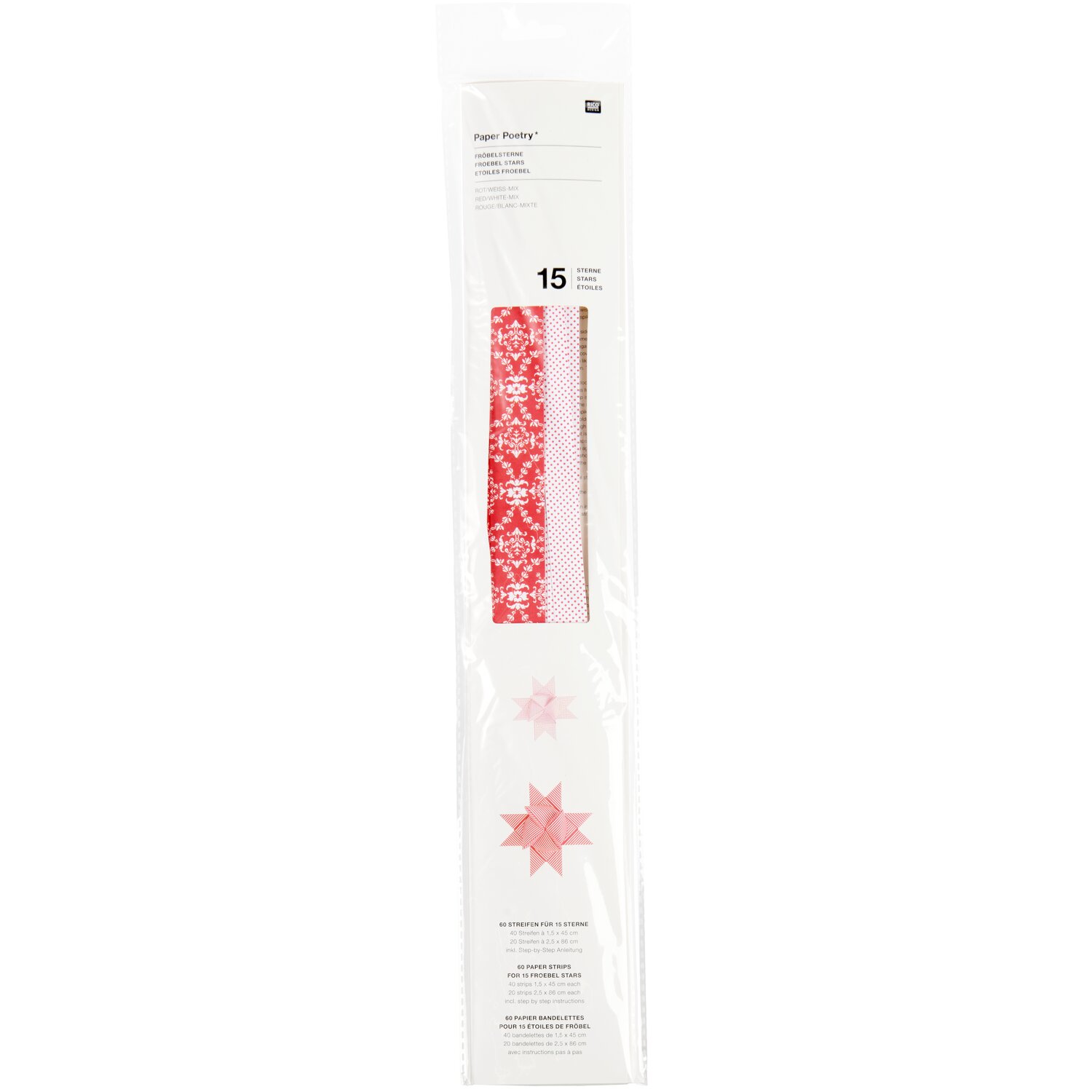 Paper Poetry Fröbelstreifen rot-weiß mix 60 Stück von Rico Design
