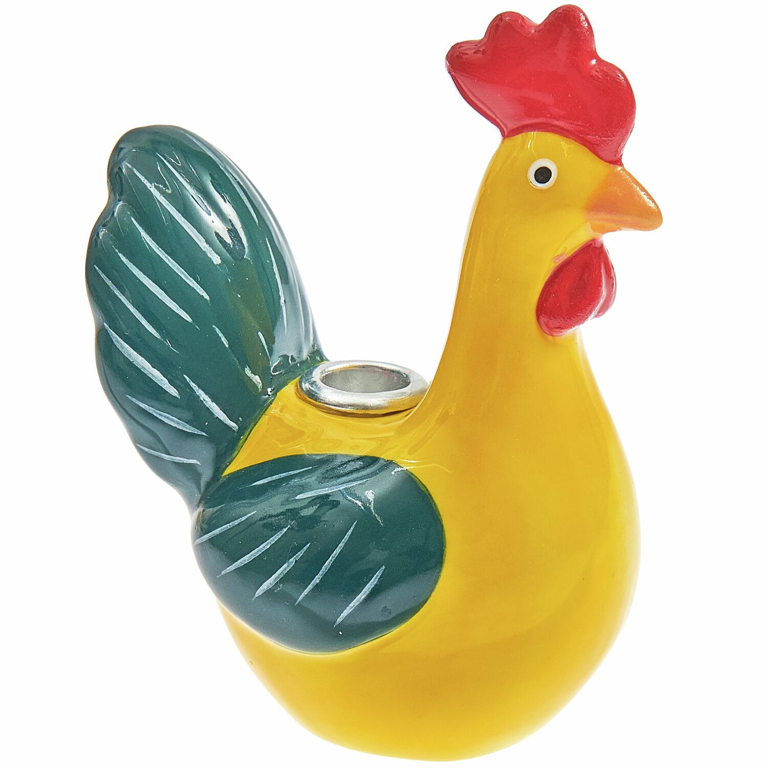 Keramik Kerzenhalter Hahn in Gelb-Grün, 8x4,4x5,8cm. Ideal für dekorative Akzente im Wohnbereich.