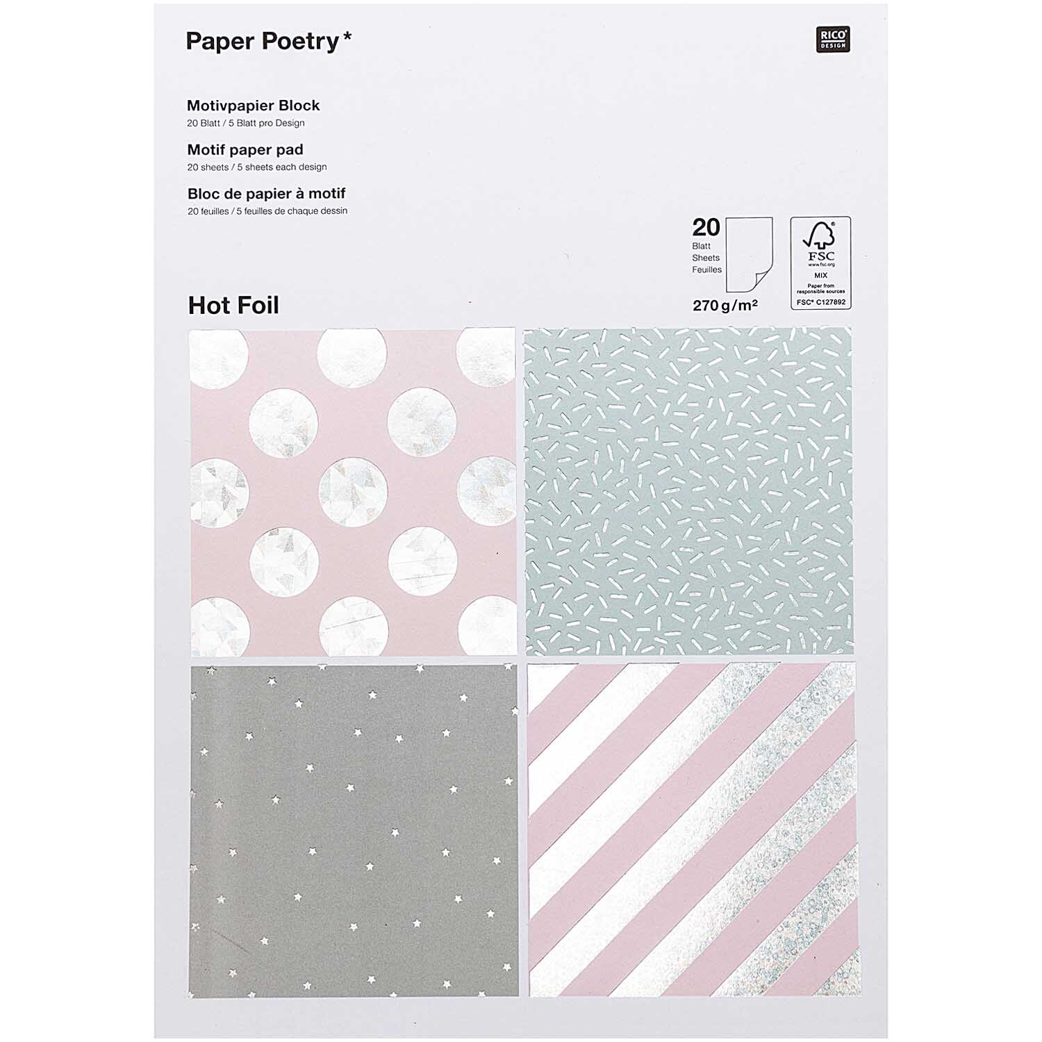 Paper Poetry Motivpapier Block hologramm 270g/m² 20 Blatt Hot Foil Paper Poetry Motivpapier Block hologramm 270g/m² 20 Blatt Hot Foil