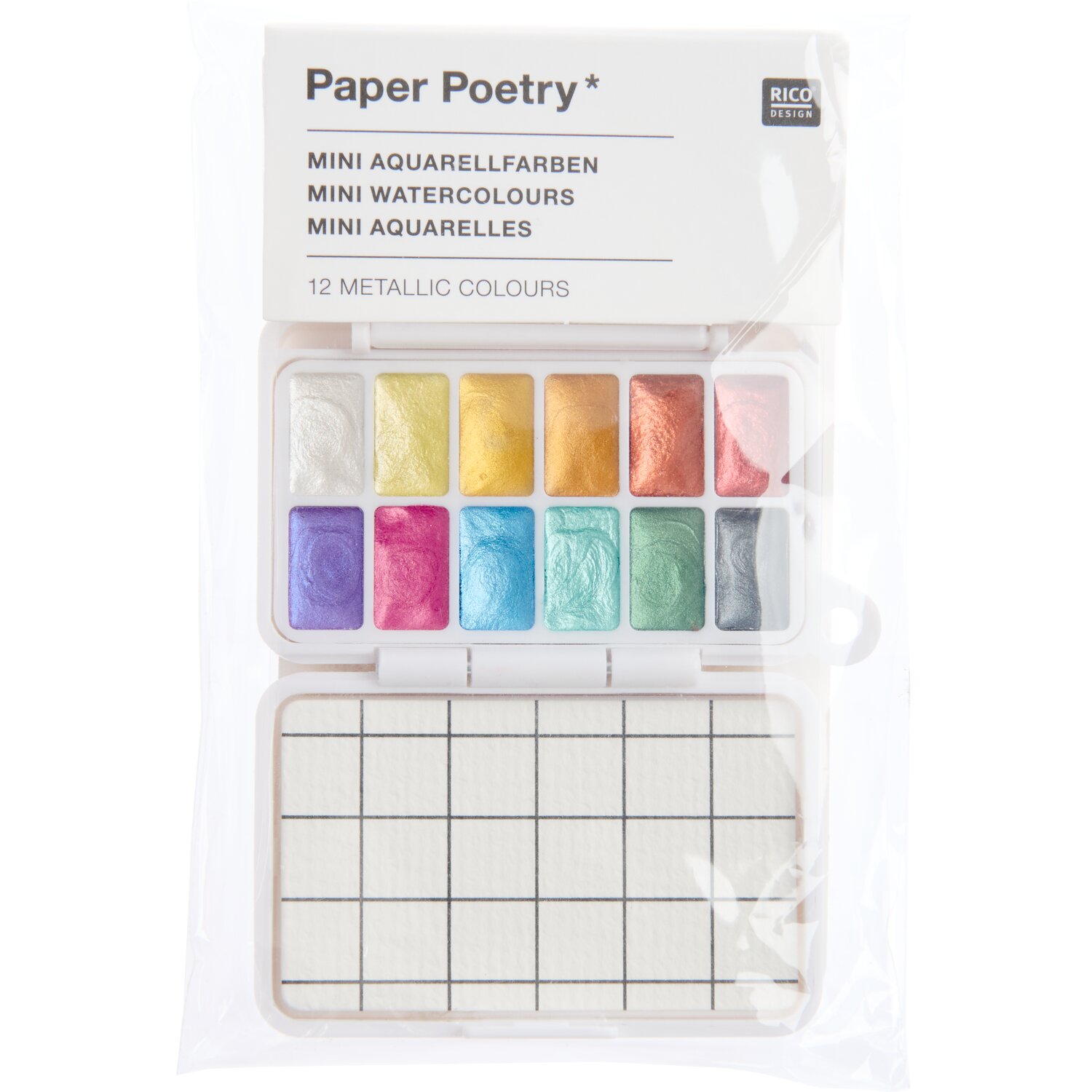 Mini Aquarellfarbkasten Metallic 12 Farben von Rico Design