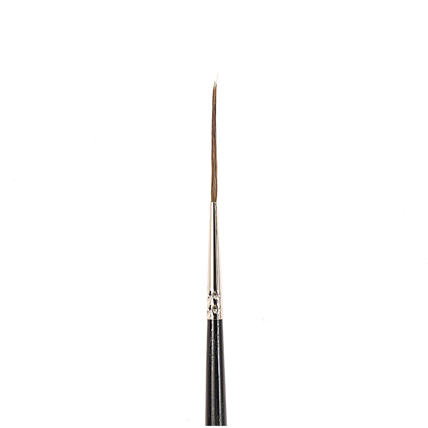Fine Art Öl Rindshaar Linie, Pinsel mit feiner Spitze, schwarzer Griff, ideal für präzise Maltechniken.
