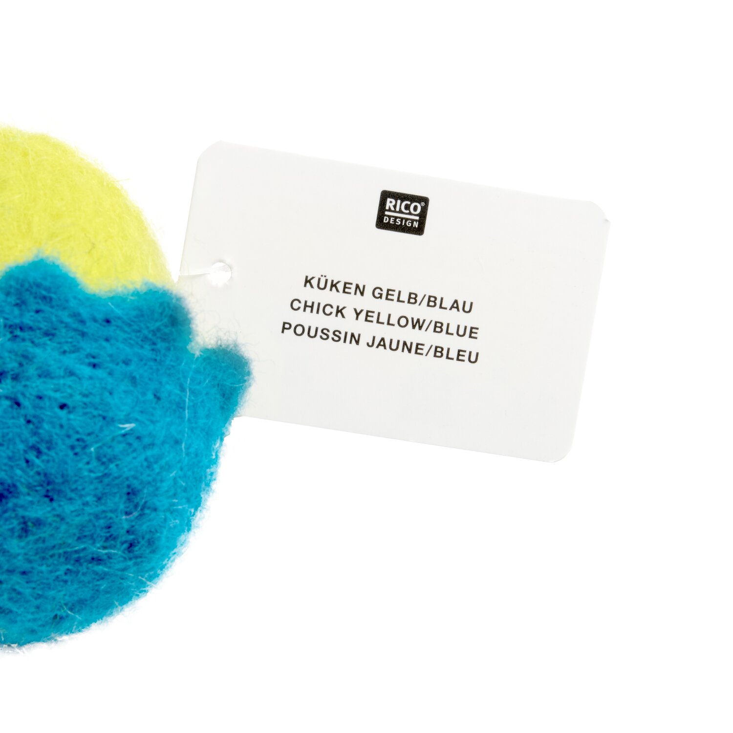 Filz-Küken im Ei Gelb/Blau 6,5xØ5,4cm von Rico Design