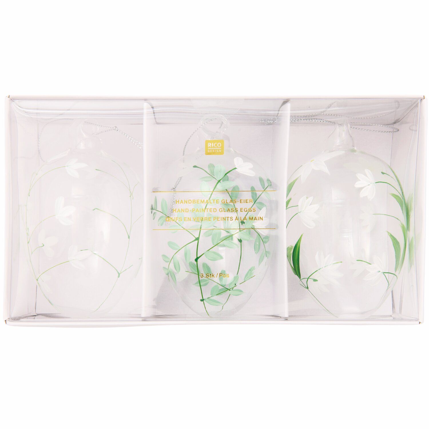 Glas Eier zarte Blüten 3 Stück 11,5xØ7cm von Rico Design