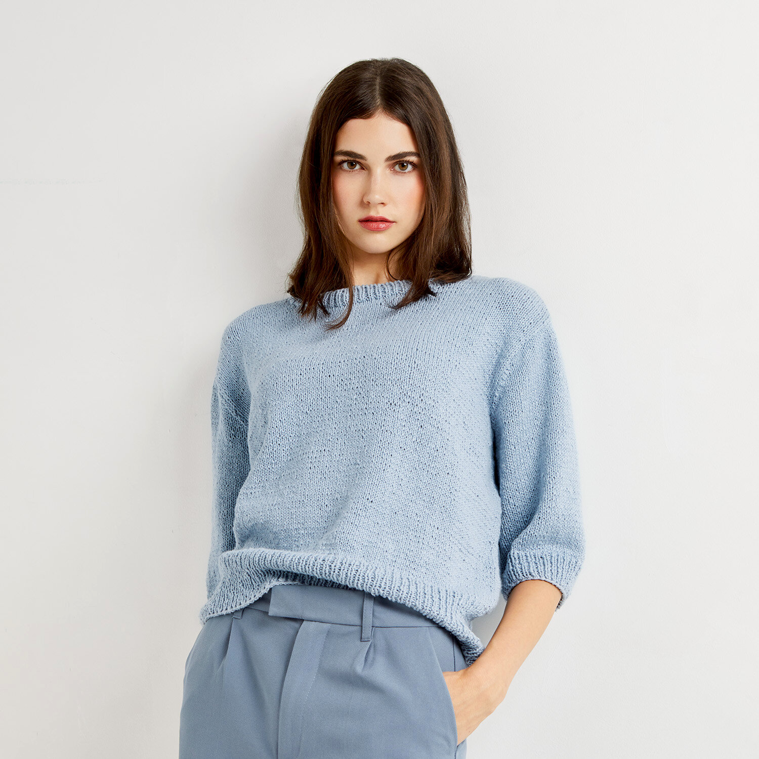 Strickanleitung Pullover aus Essentials Super Cotton dk mit Beilaufgarn von idee. Creativmarkt 