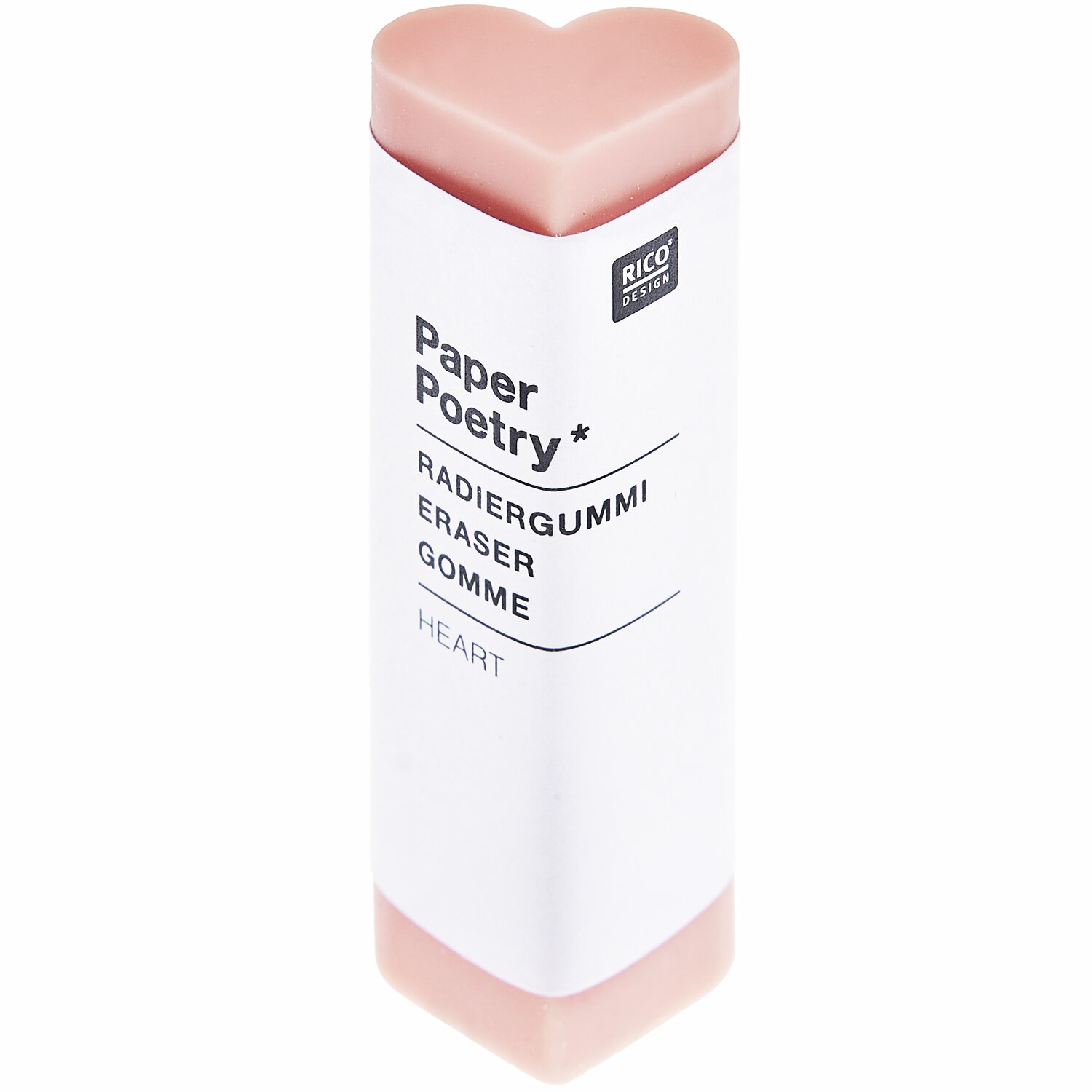 Paper Poetry 3D Radiergummi Herz in Rosa, 21x16x60mm. Herzförmiger Radiergummi von Rico Design.