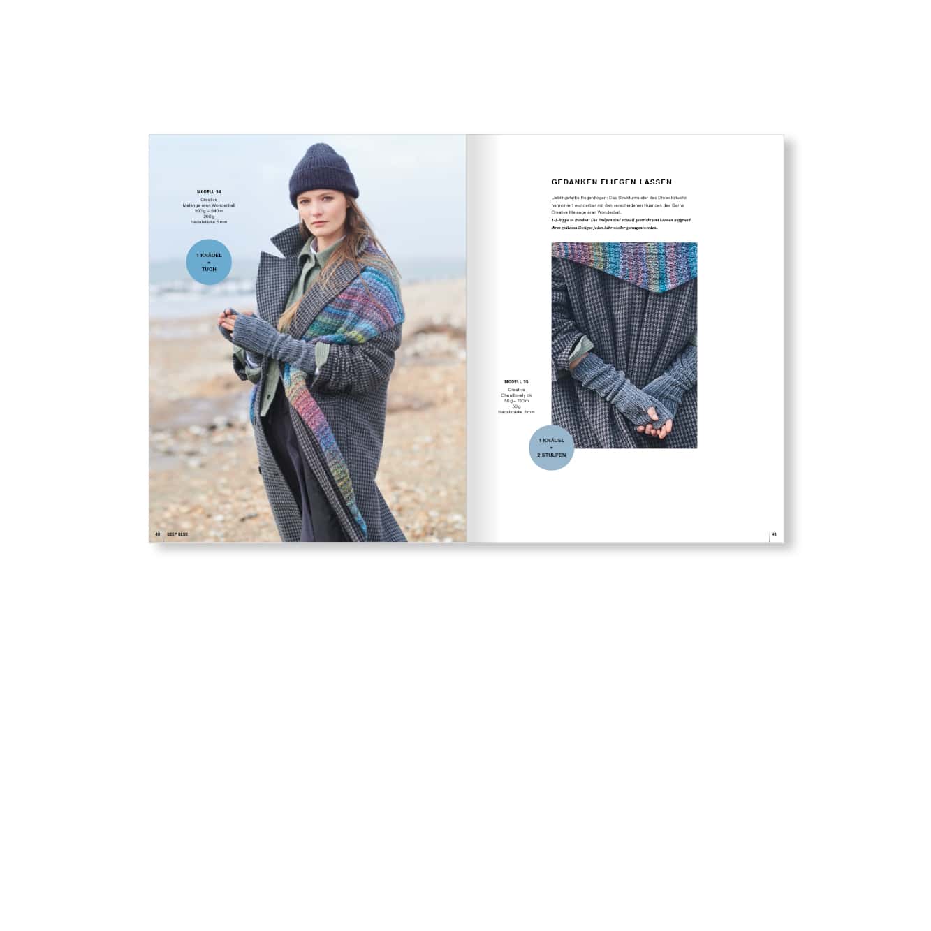Aufgeschlagene Doppelseite aus dem Handstrick Magazin Lovewool No. 19