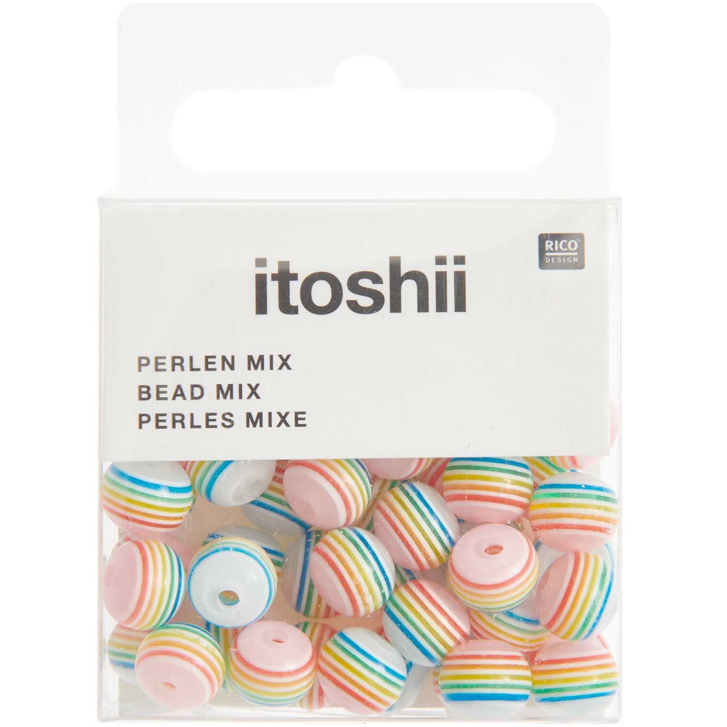 itoshii Gestreifte Perlen Regenbogen 8mm 48 Stück itoshii Gestreifte Perlen Regenbogen 8mm 48 Stück