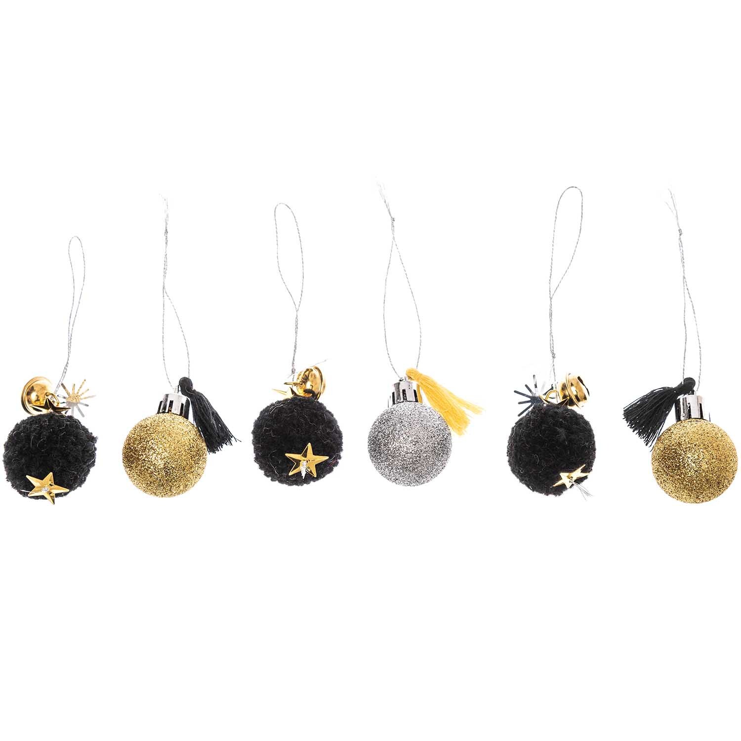 Pompon- und Kugel-Anhänger gold-silber 6 Stück Pompon- und Kugel-Anhänger gold-silber 6 Stück