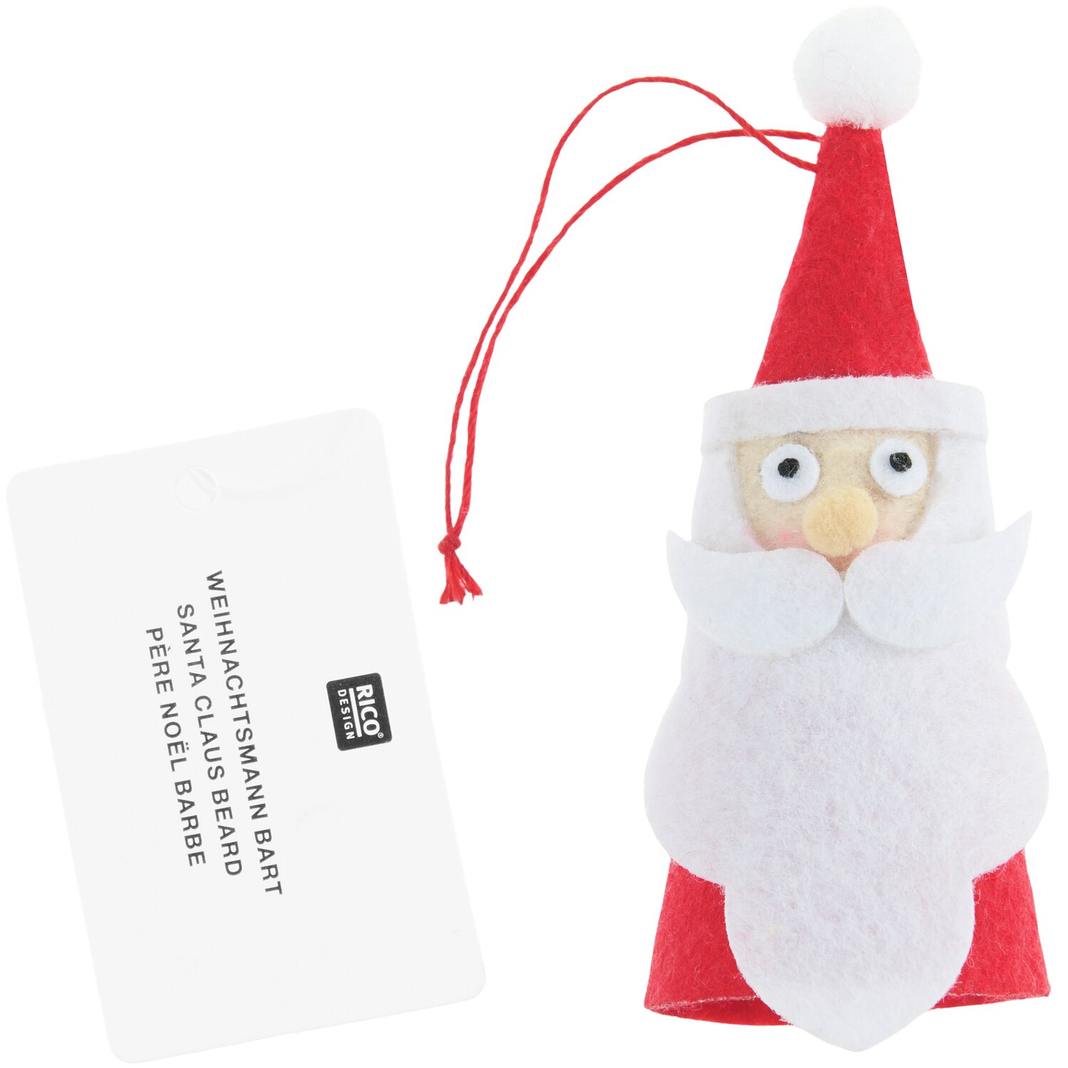 Aufhänger Filz-Weihnachtsmann mit langem Bart Rot/Weiß 11x4,5x1,5cm von Rico Design