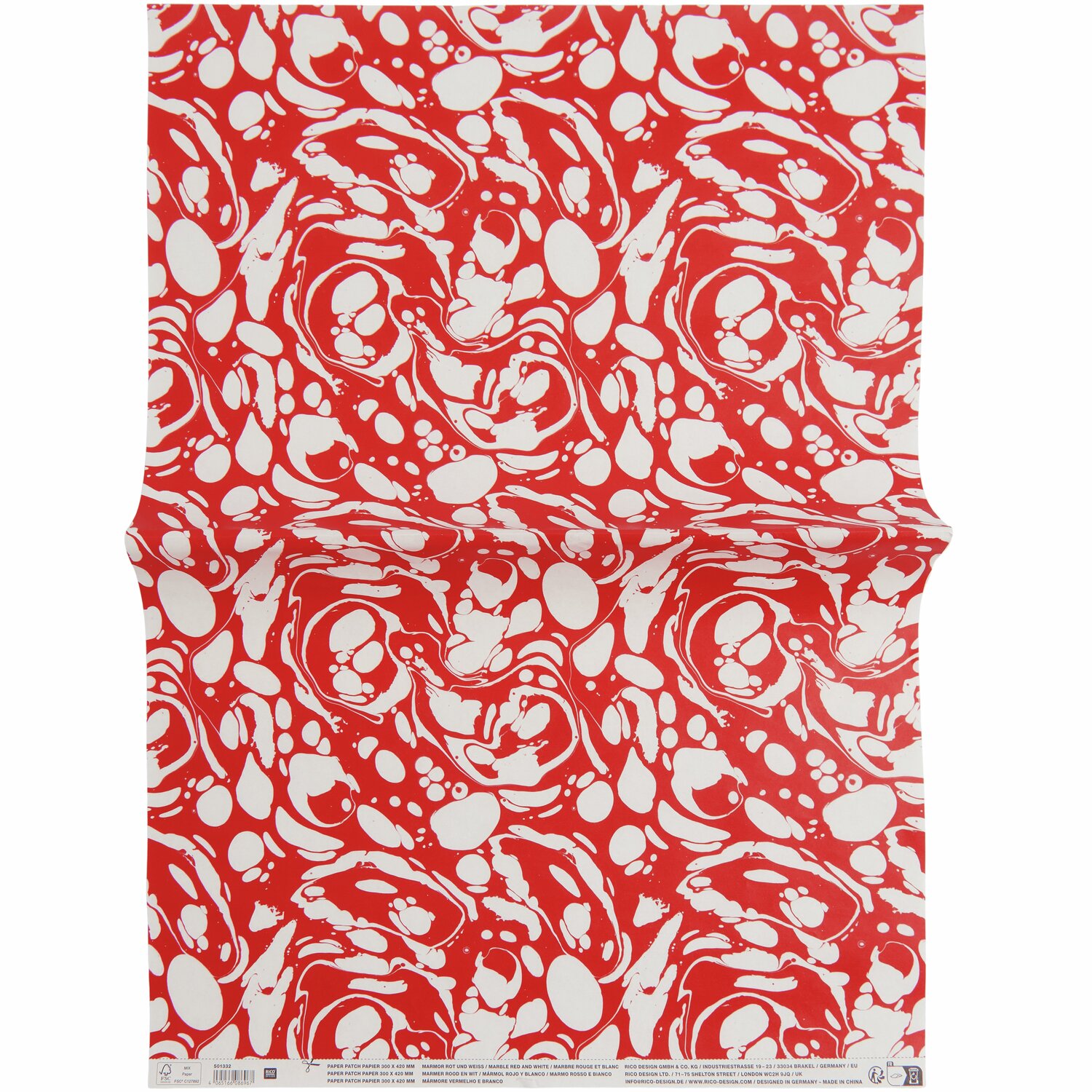 Paper Patch Weihnachtsmarkt marmoriert: Rot-weißes marmoriertes Design von Rico Design, ideal für kreative Projekte.