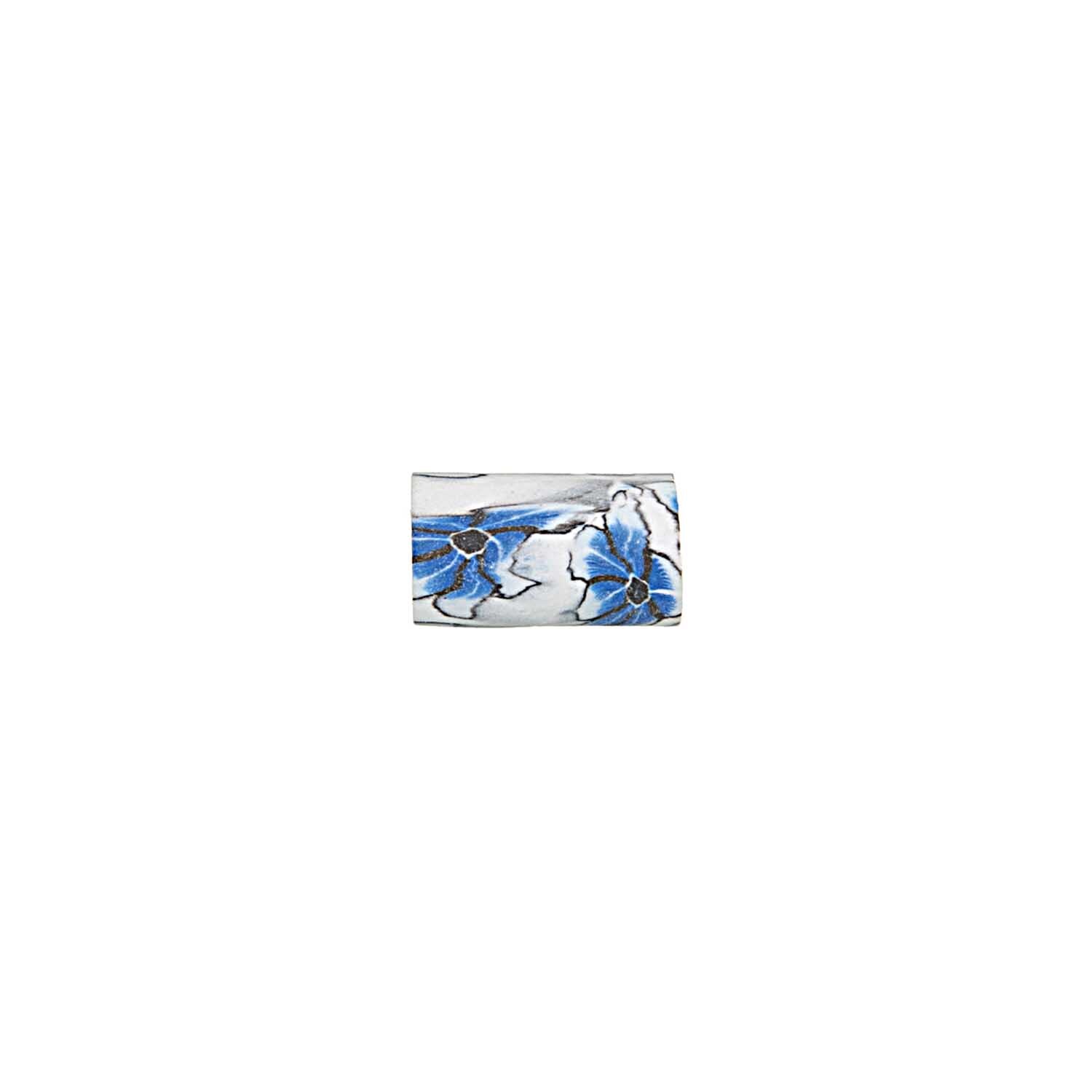 Perle Röhre Blume weiß-blau 10x6mm 8 Stück
