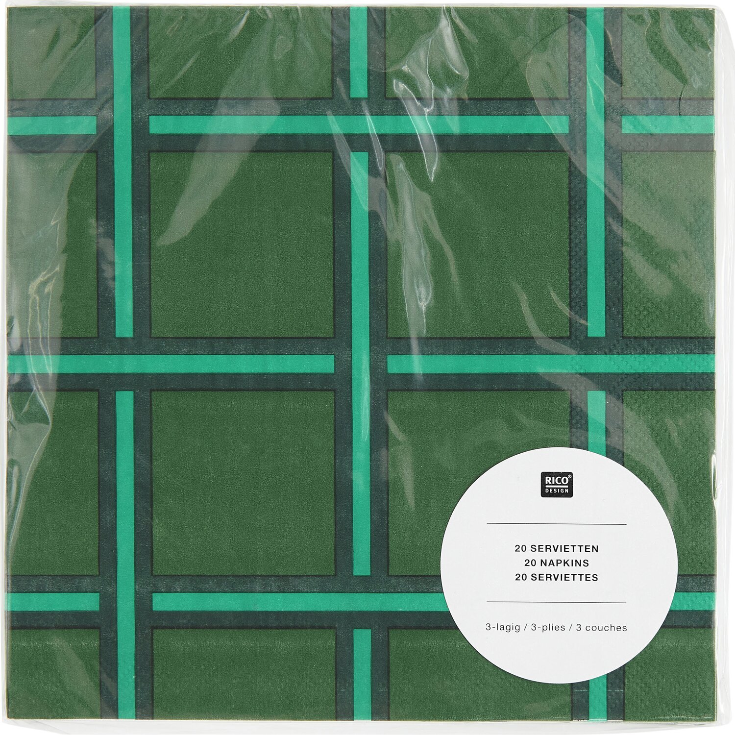 Servietten Raster Grün 20 Stück 33x33cm von Rico Design