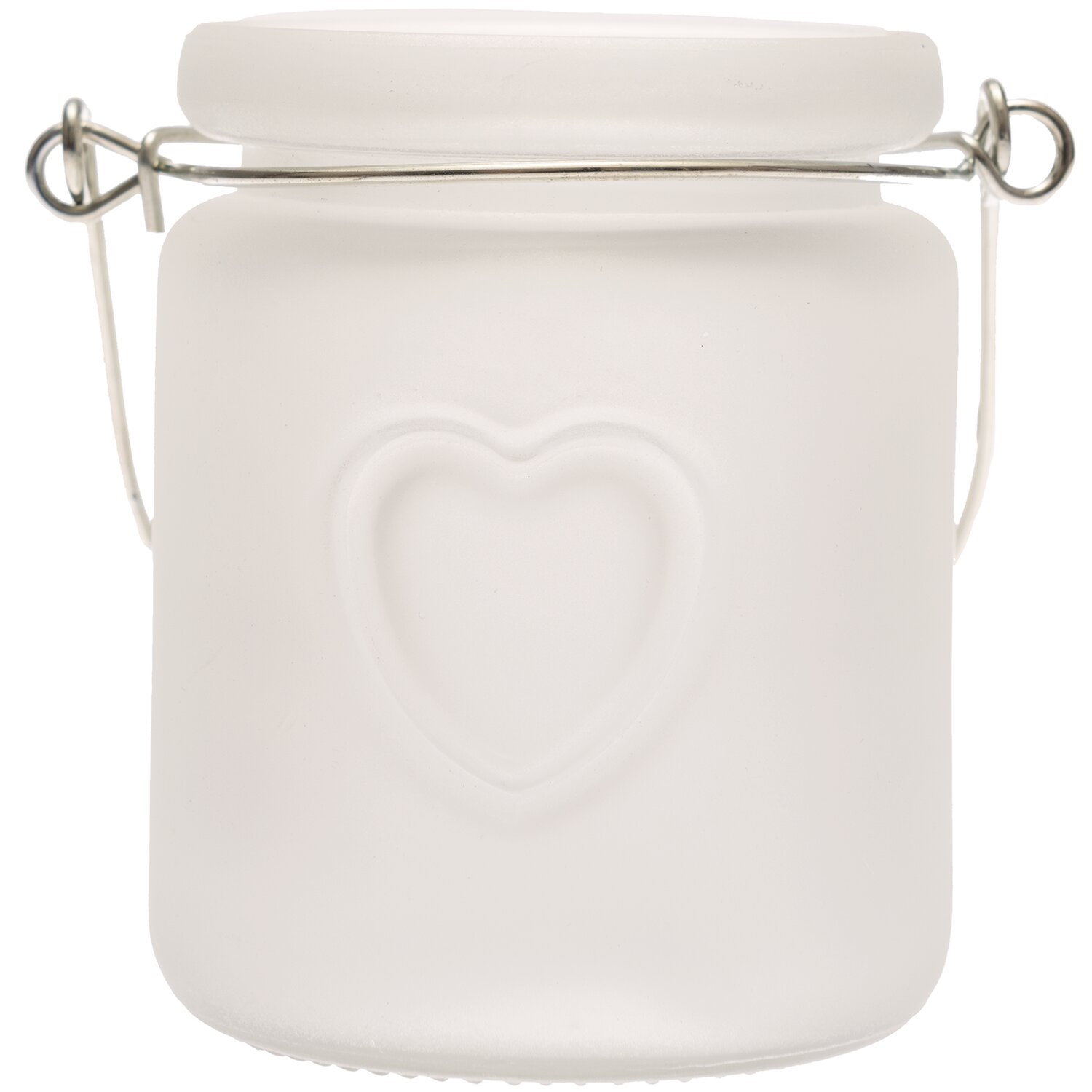 Aufbewahrungsglas milchig Ø6cm mit Herzmotiv, weiß, von Rico Design, ideal für stilvolle Dekoration.