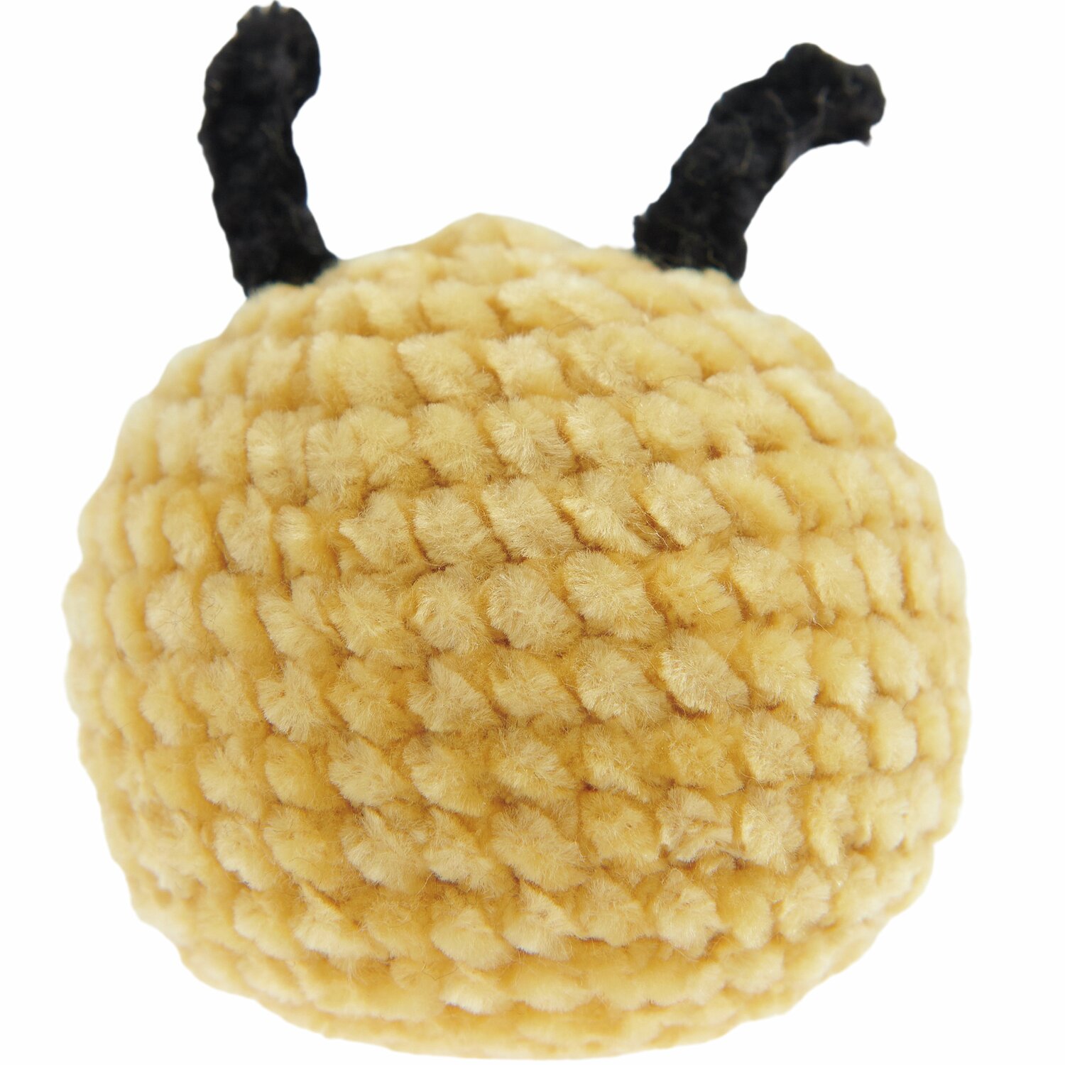 Ricorumi Häkelset Schlüsselanhänger Chingu Earth: Gelber, flauschiger Ball mit schwarzen Antennen. Ideal für DIY-Projekte und kreative Geschenke.