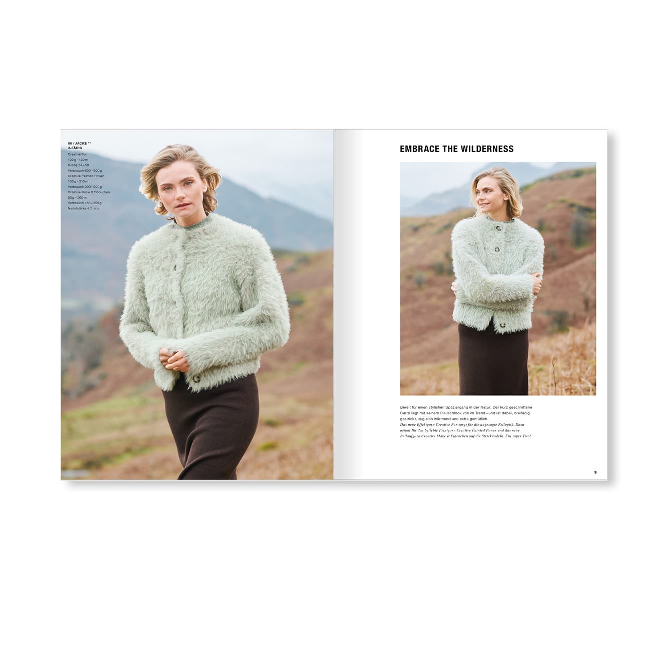 Aufgeschlagene Doppelseite aus dem Handstrick Magazin Lovewool No. 23