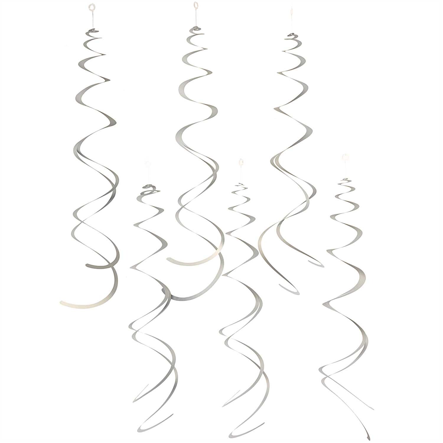 Spiralluftschlangen 60cm 6 Stück Farbe Silber Matt von Rico Design Spiralluftschlangen 60cm 6 Stück in elegantem Silber Matt von Rico Design, dekorativ hängend.