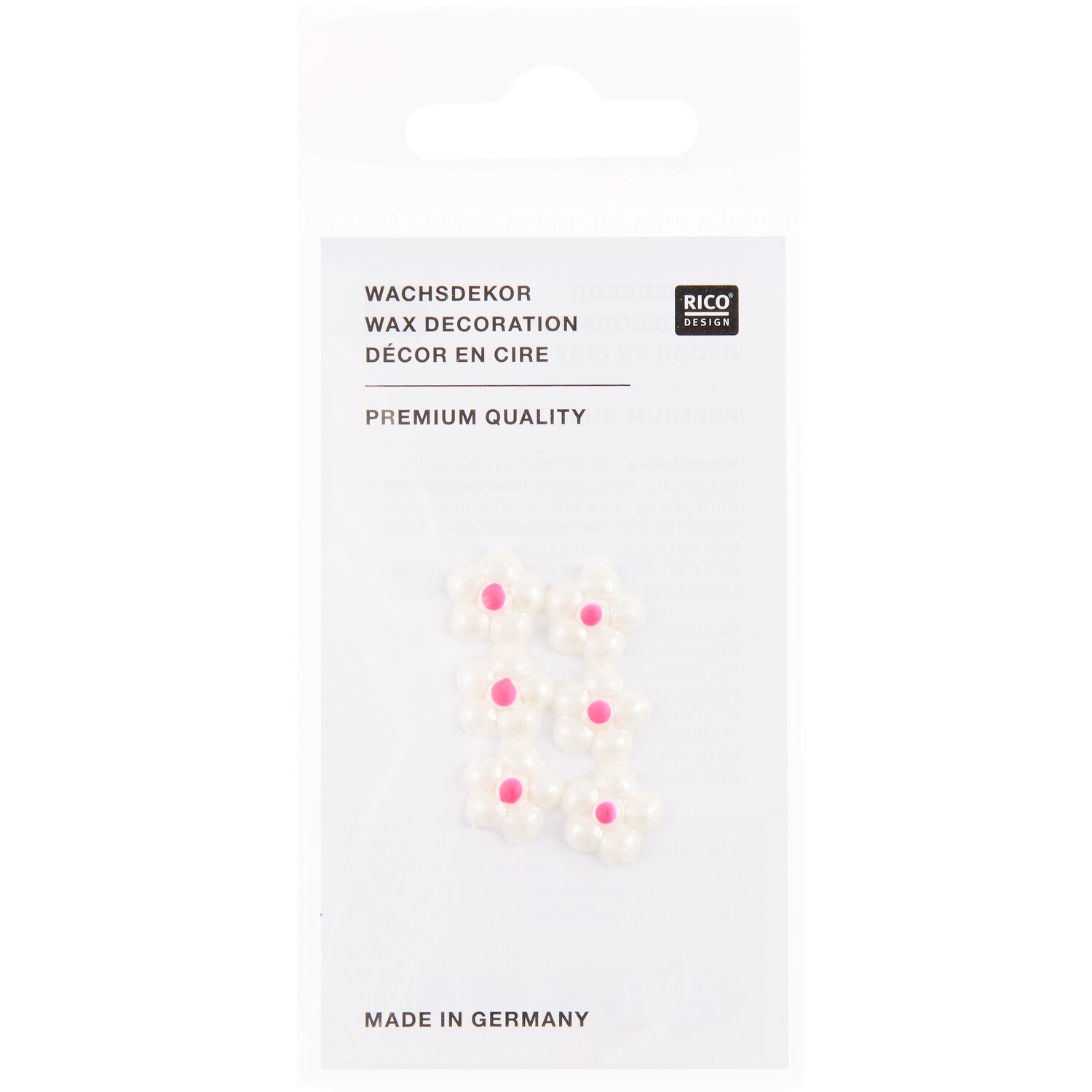 Wachsdekor Blüte mit Punkt Farbe Weiß Perlmutt / Neon-Pink von Rico Design