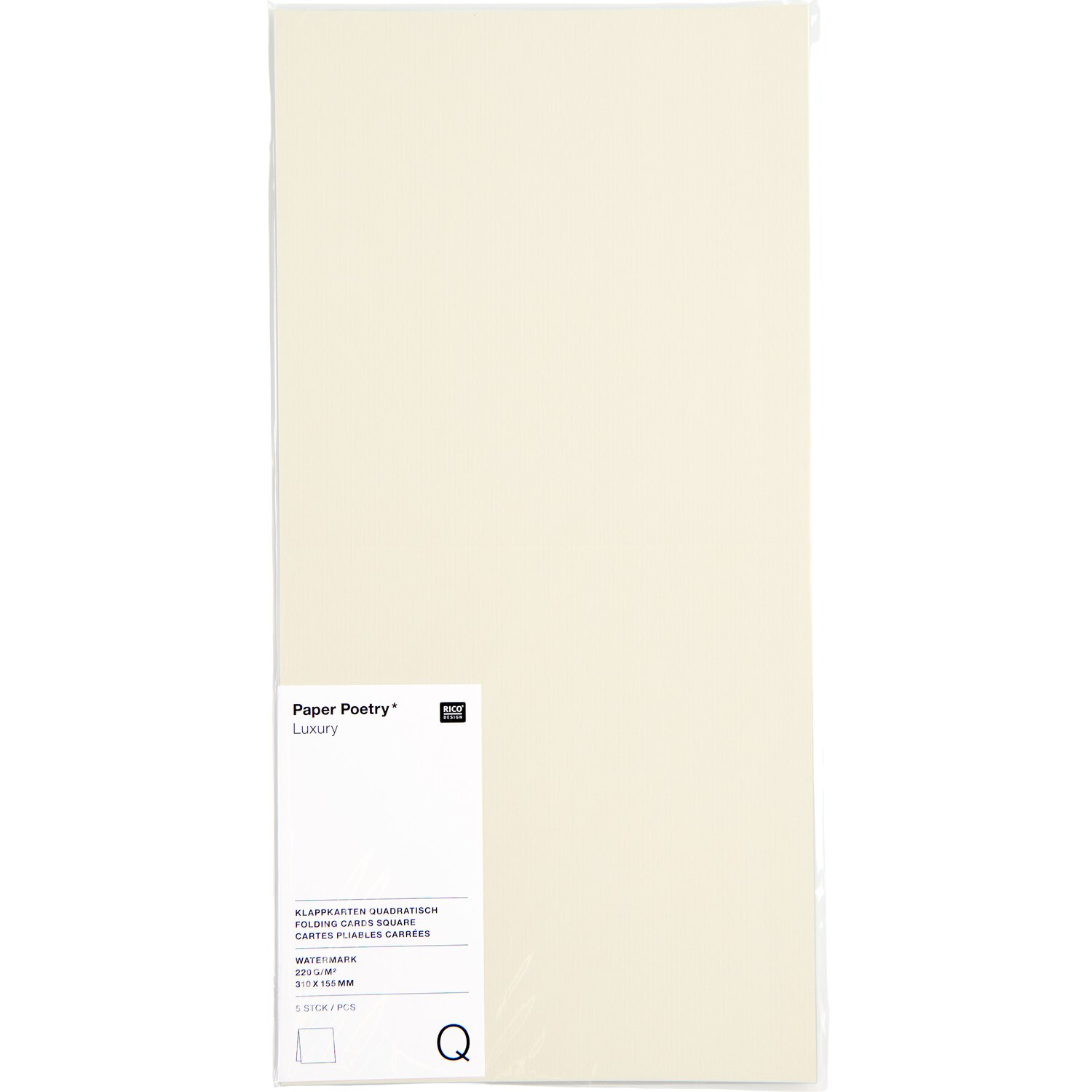 Paper Poetry Luxury Karten Quadratisch, cremefarbene Karten von Rico Design, 5 Stück. Ideal für elegante Einladungen und kreative Projekte.