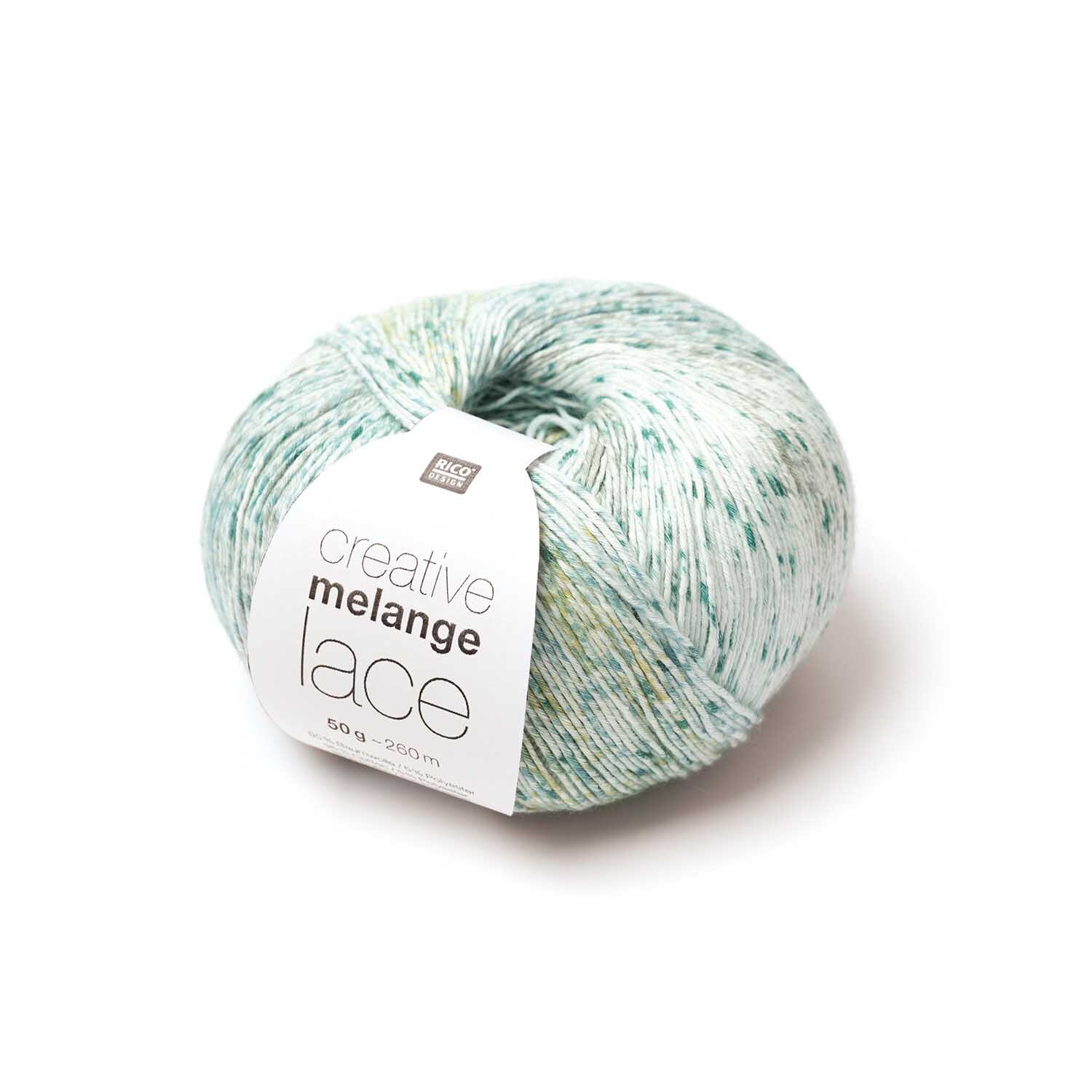 Creative Melange Lace von Rico Design in Türkis Mix, 50g Knäuel, ideal für feine Strickprojekte.