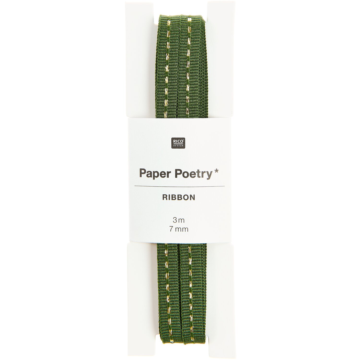 Paper Poetry Webband mit Naht Dunkelgrün-Gold 7mmx3m von Rico Design