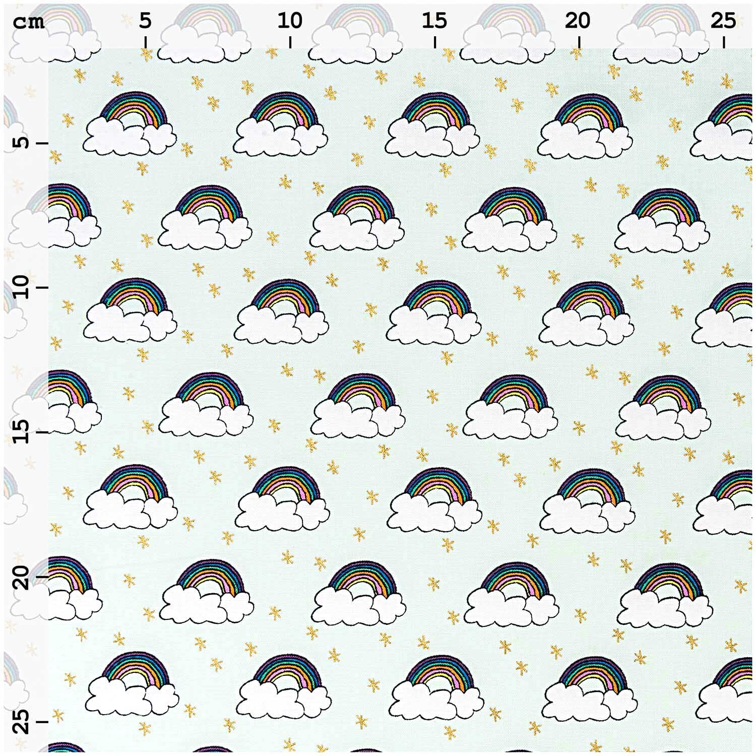 Stoff Regenbogen mint-gold 50x140cm Stoff Regenbogen mint-gold 50x140cm