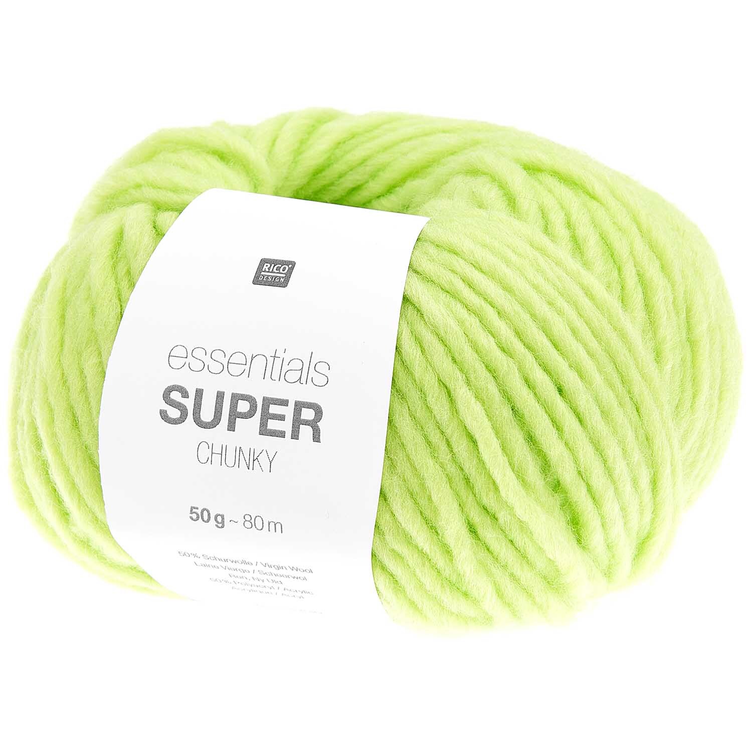 Essentials Super Chunky 50g 80m Farbe Pastellgelb von Rico Design Essentials Super Chunky Wolle in Pastellgelb von Rico Design, 50g Knäuel, ideal für Strickprojekte.