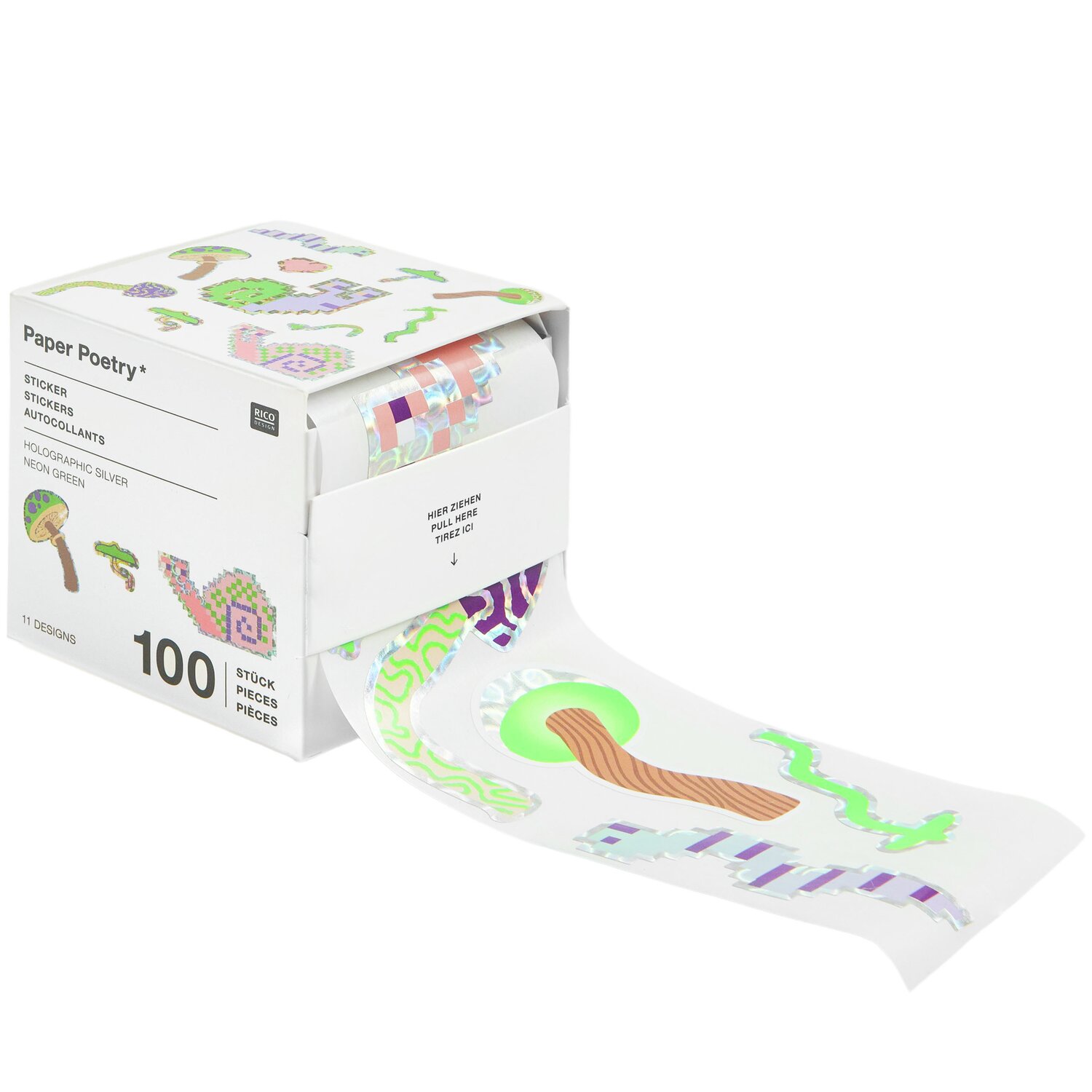 Paper Poetry Sticker Shrooom Big Shroomies auf der Rolle, 100 Stück, Ø5cm, bunte Pilzdesigns.