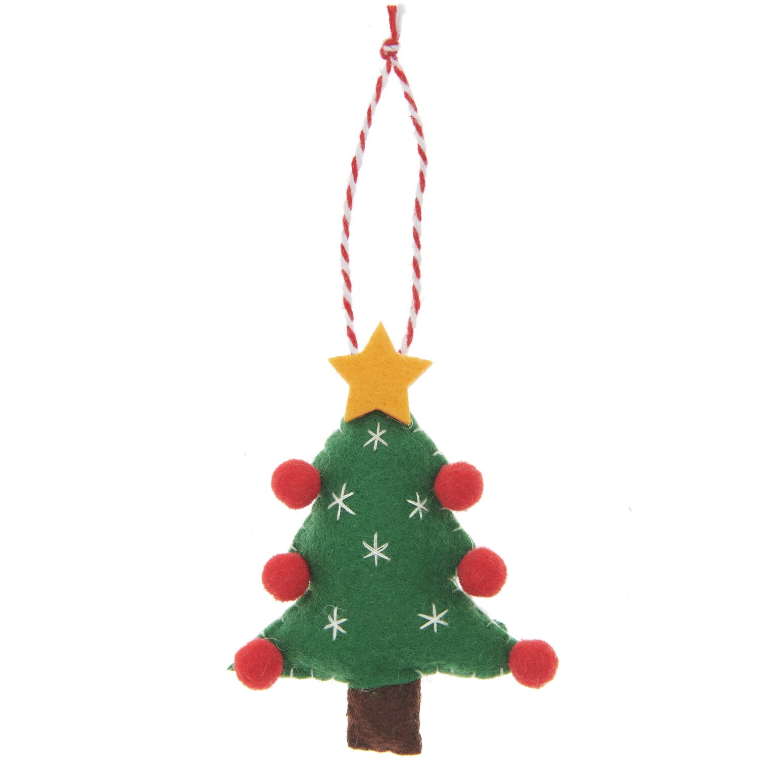 Weihnachtsbaum Filz: Grüner Filzbaum von Rico Design mit roten Kugeln und gelbem Stern. Größe 9x2x7cm. Ideal als festliche Dekoration.